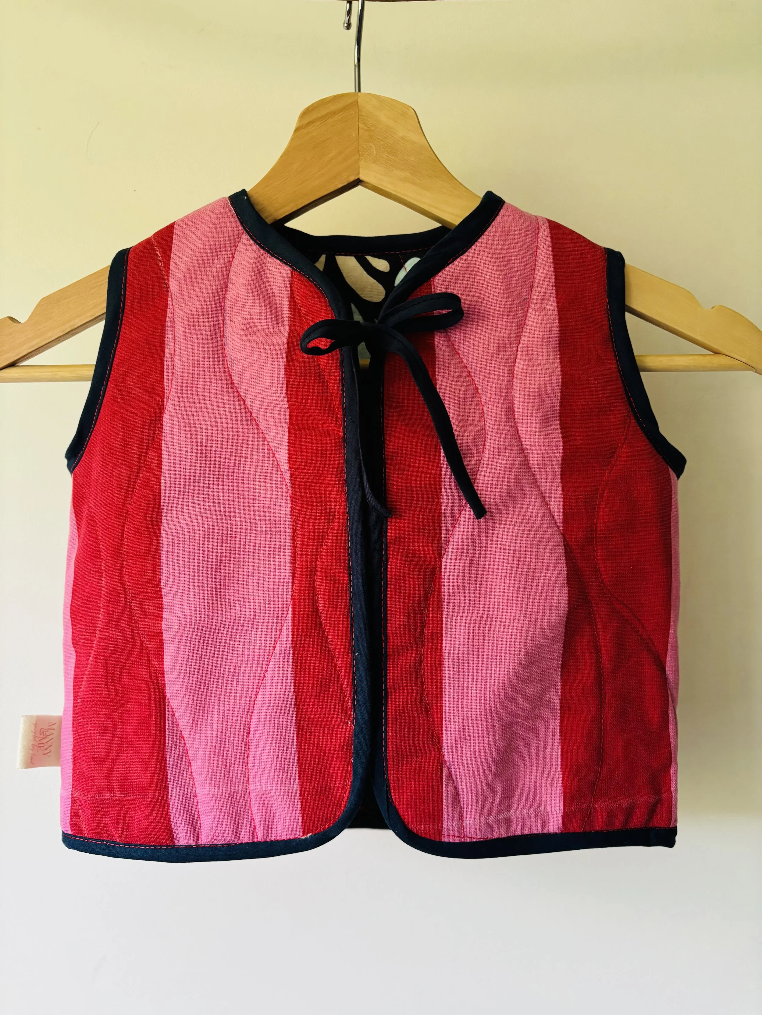 Kids Upcycled Reversible Quilted Vest | Red & Pink Stripe - 12-18 months