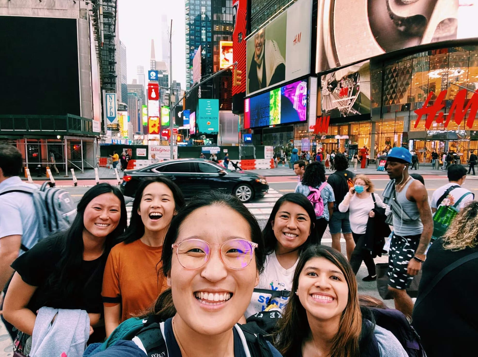 Mia with some of her college friends in Times Square!