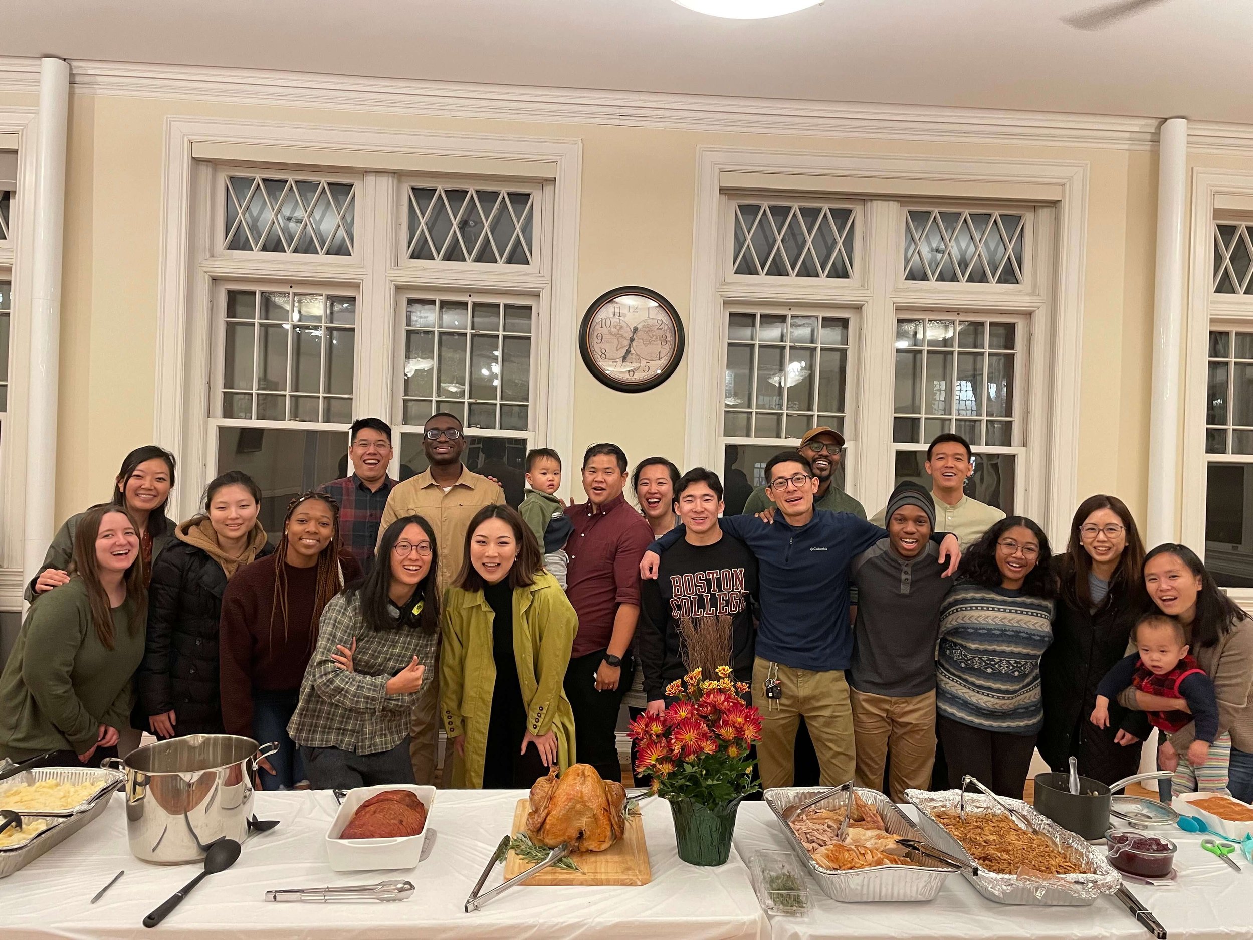 Aurona and Daniel having a Thanksgiving dinner with other Brown University mentors and mentees