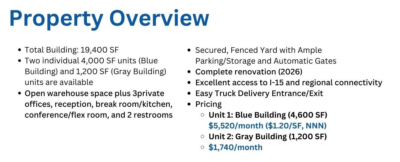 Springville UT Warehouse Rent