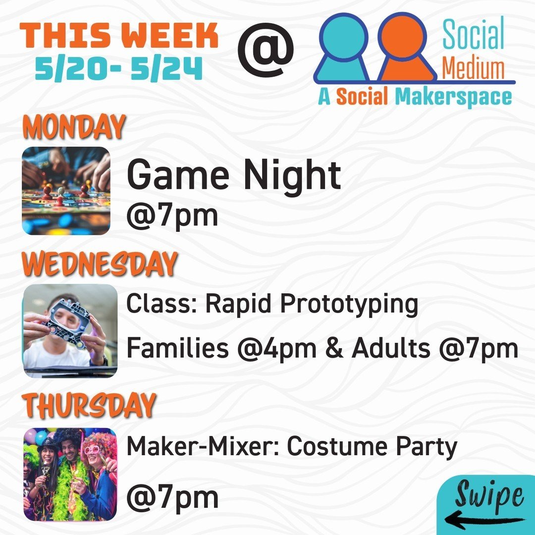 This week at Social medium!

#gamenightla #socialmedium #makerspaceLA #makersgonnamake #makerssupportingmakers #makerspacewesthills #eventsinthevalley #prototypingclassLA #costumepartLA #stufftodointhevalley #artistsofthevalley