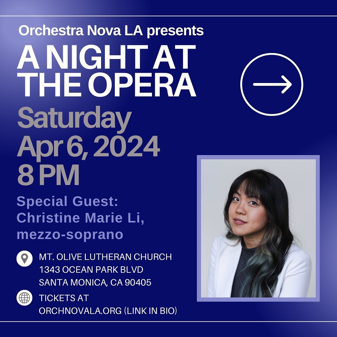 This Saturday, spend the evening with us and be transported into the wonderful world of opera 🎶

~ Featuring the enchanting Christine Marie Li, mezzo soprano ~