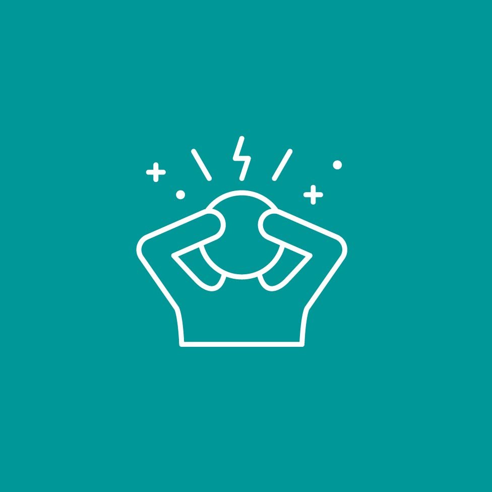 Line drawing of a person holding a ball with energy or lightning symbols above it, on a black background.