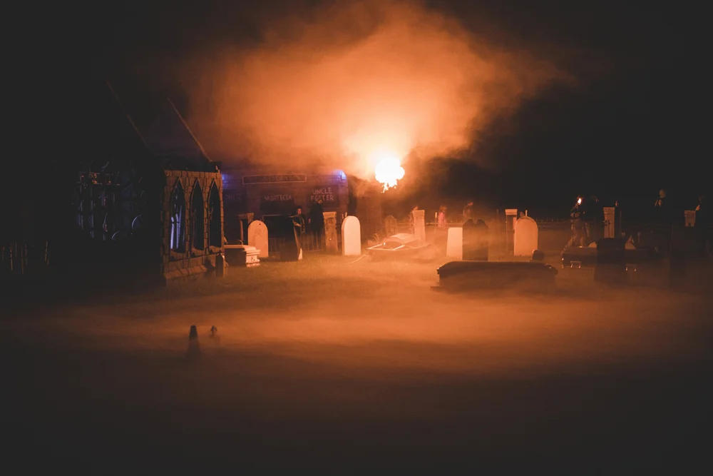 The Black Forest outdoor haunted trail at night in Fort Wayne