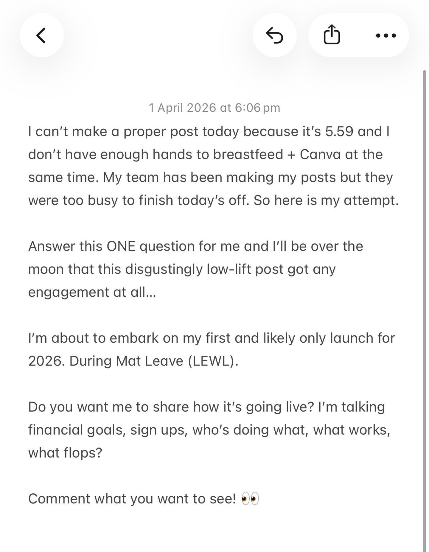 If this post gets engagement I&rsquo;ll eat my own maternity bra.