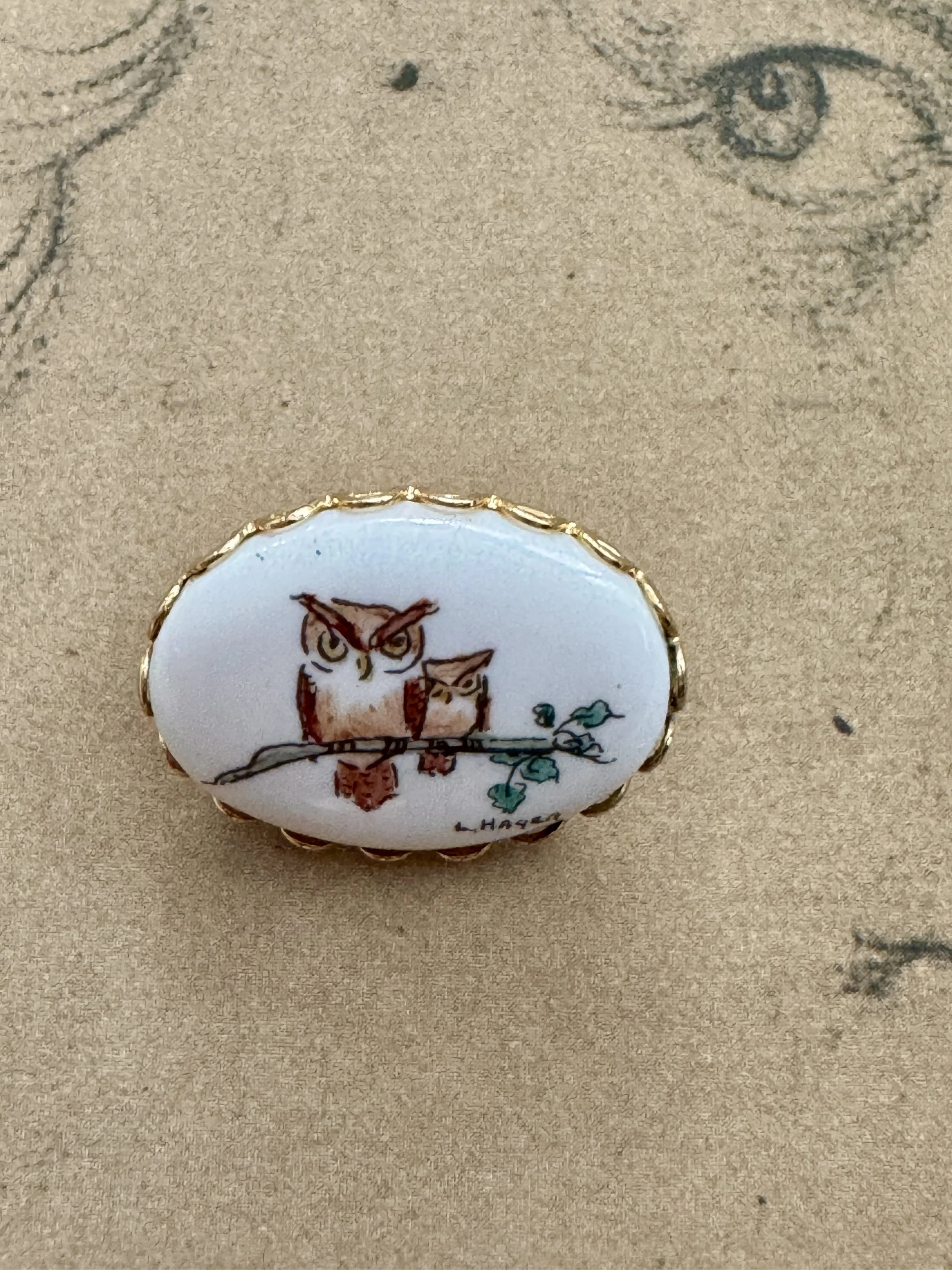 vintage owl brooch, by l.hager