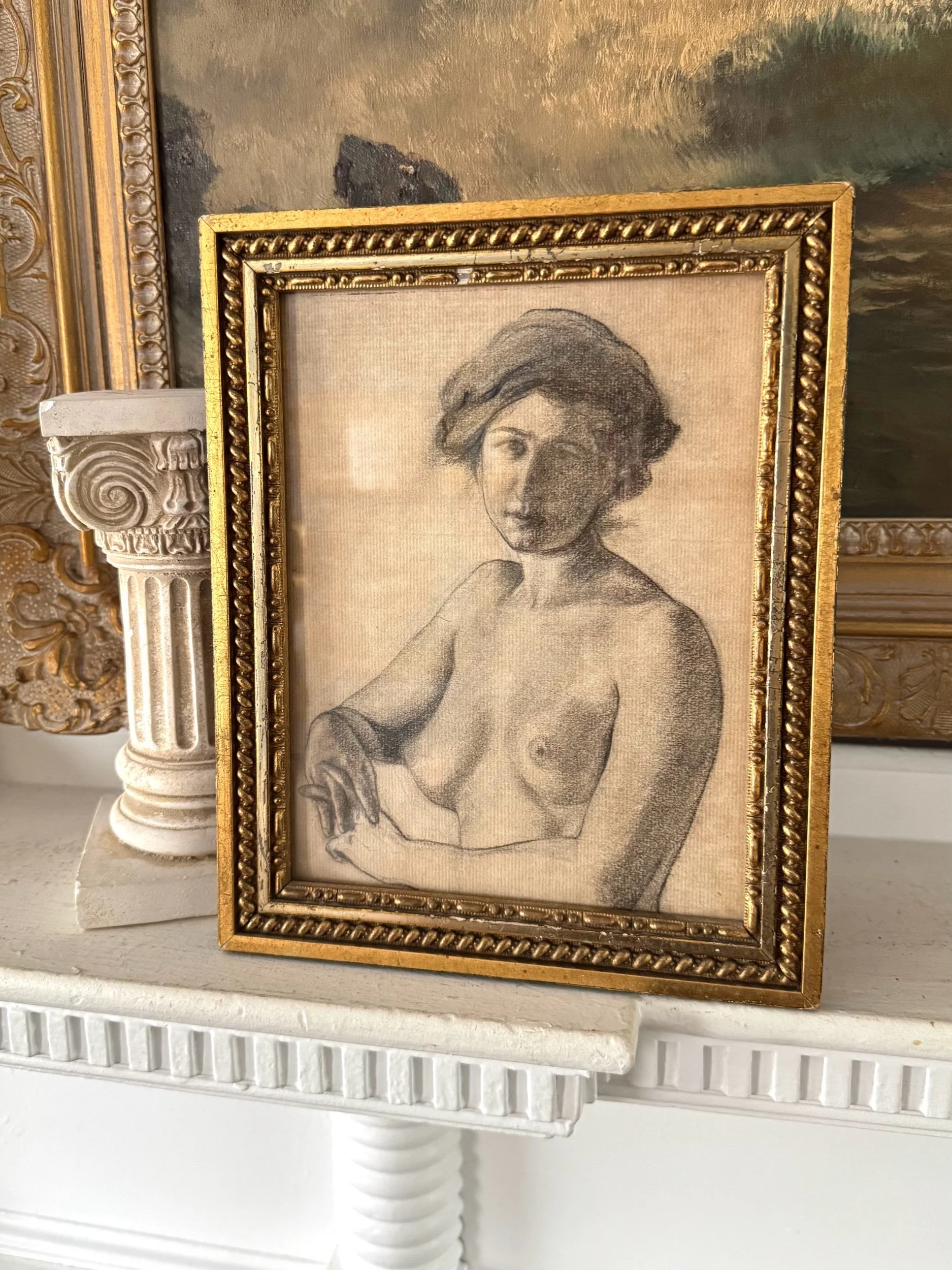 early 20th century nude portrait in antique frame