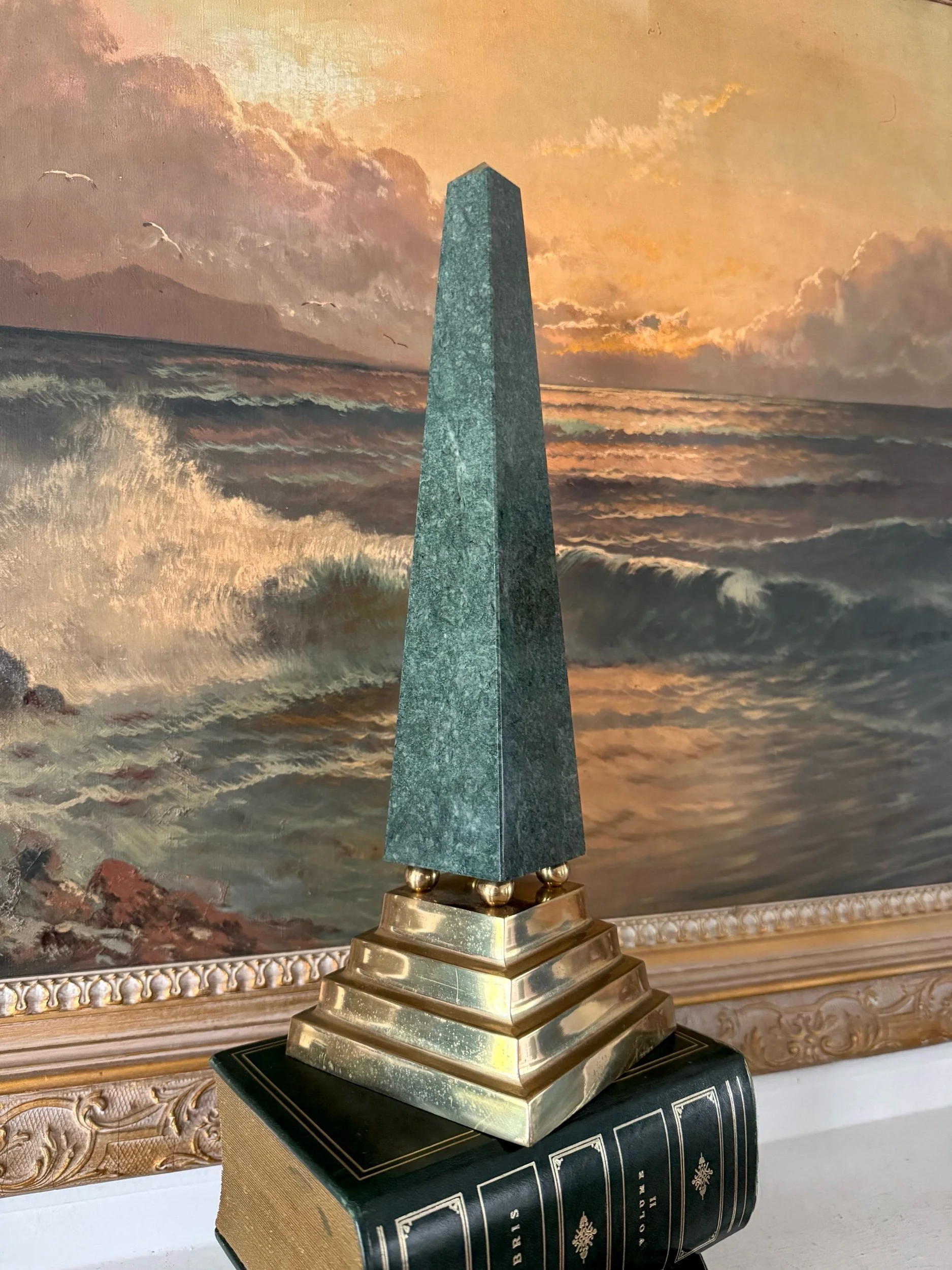 vintage marble and brass art-deco obelisk