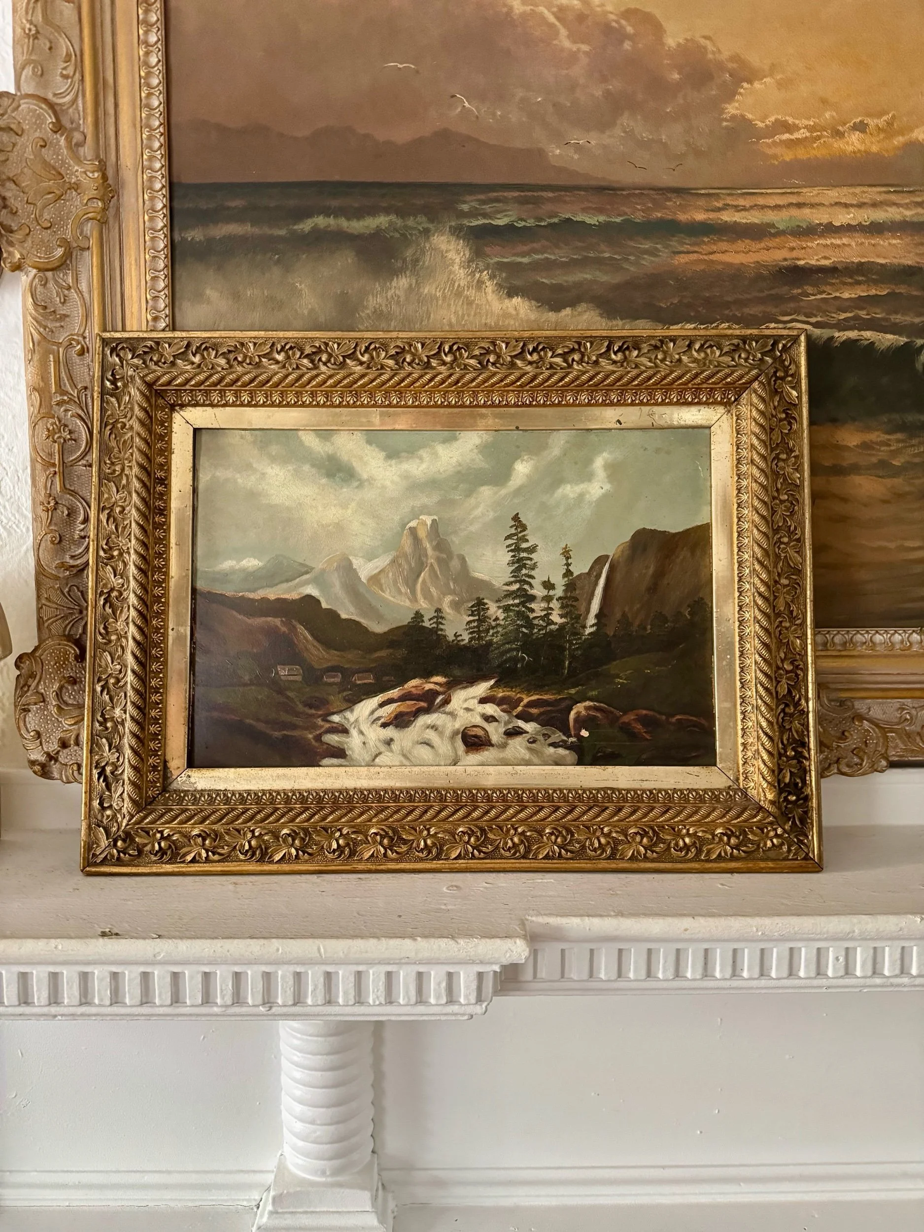 late 19th century waterfall mountain landscape painting