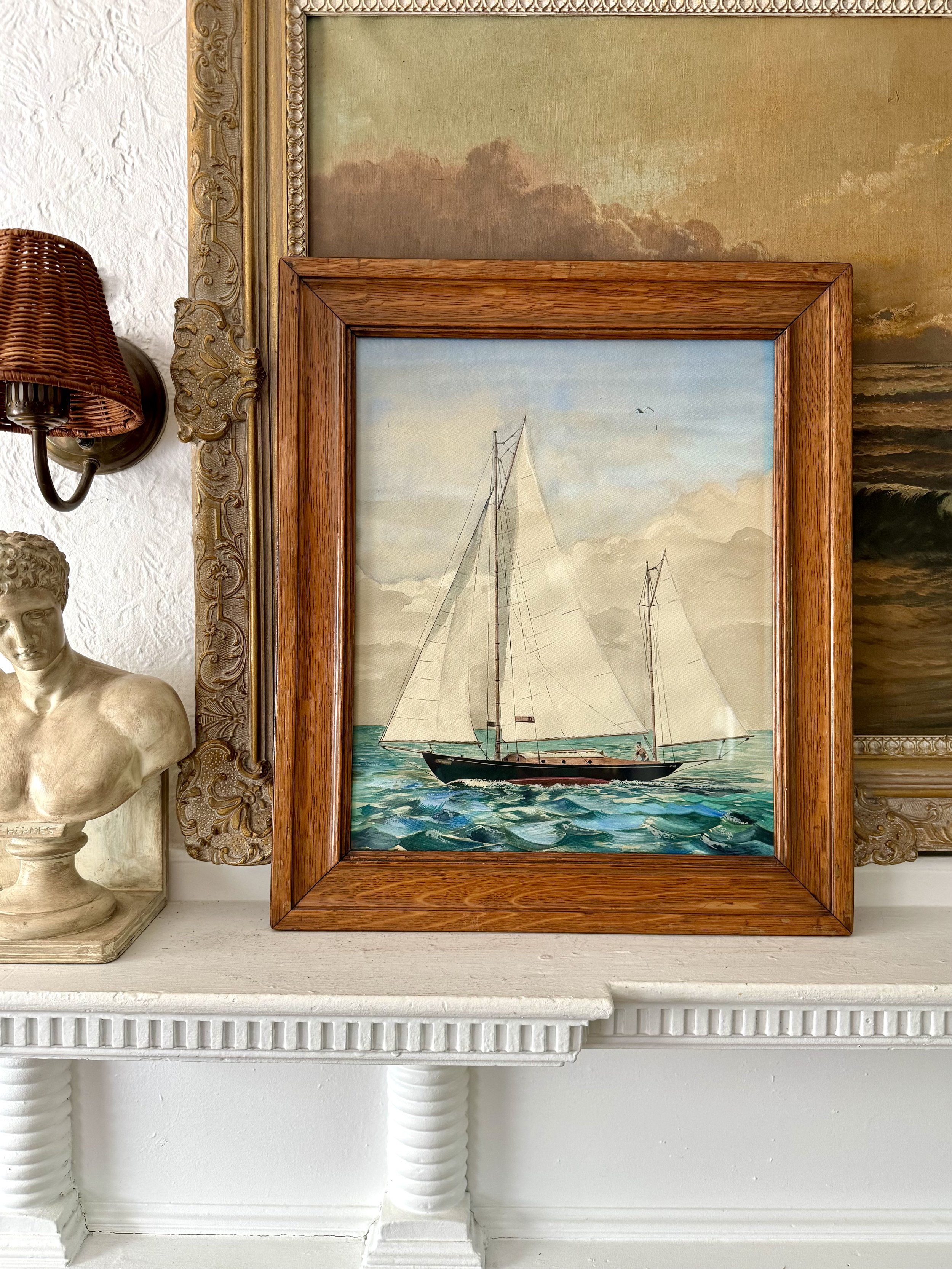 1957 nautical gouache painting by robert l. rioux