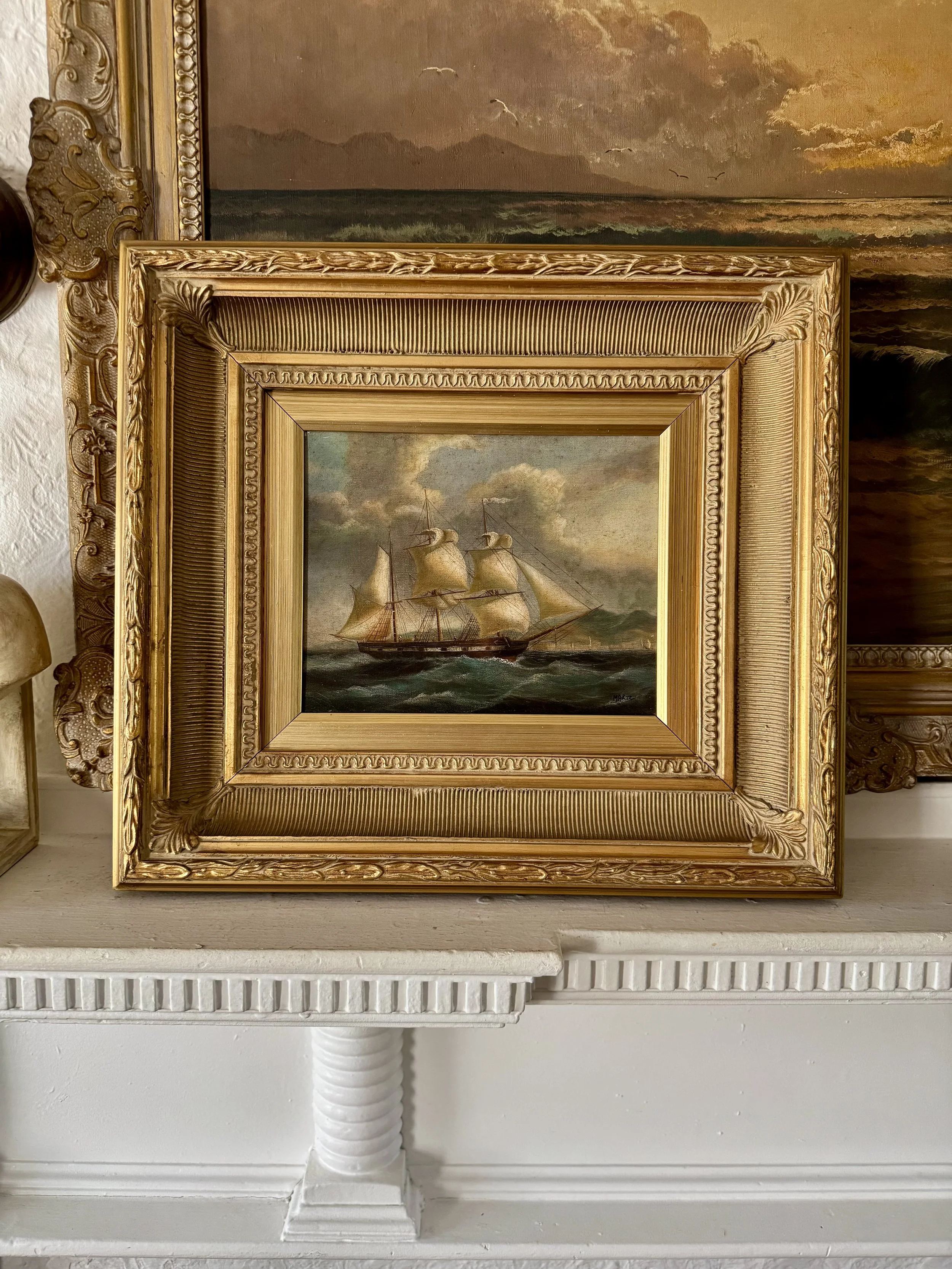 early 20th century; ship in blues, oil painting by henry randolph martz