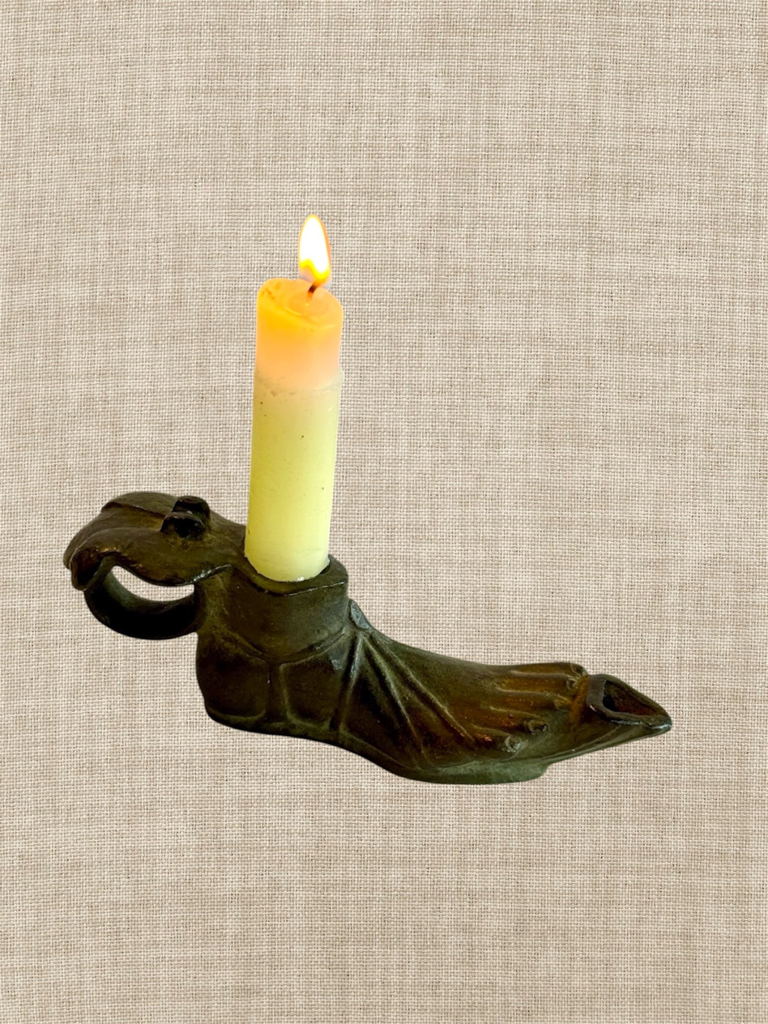 antique bronze roman foot oil lamp - candle holder