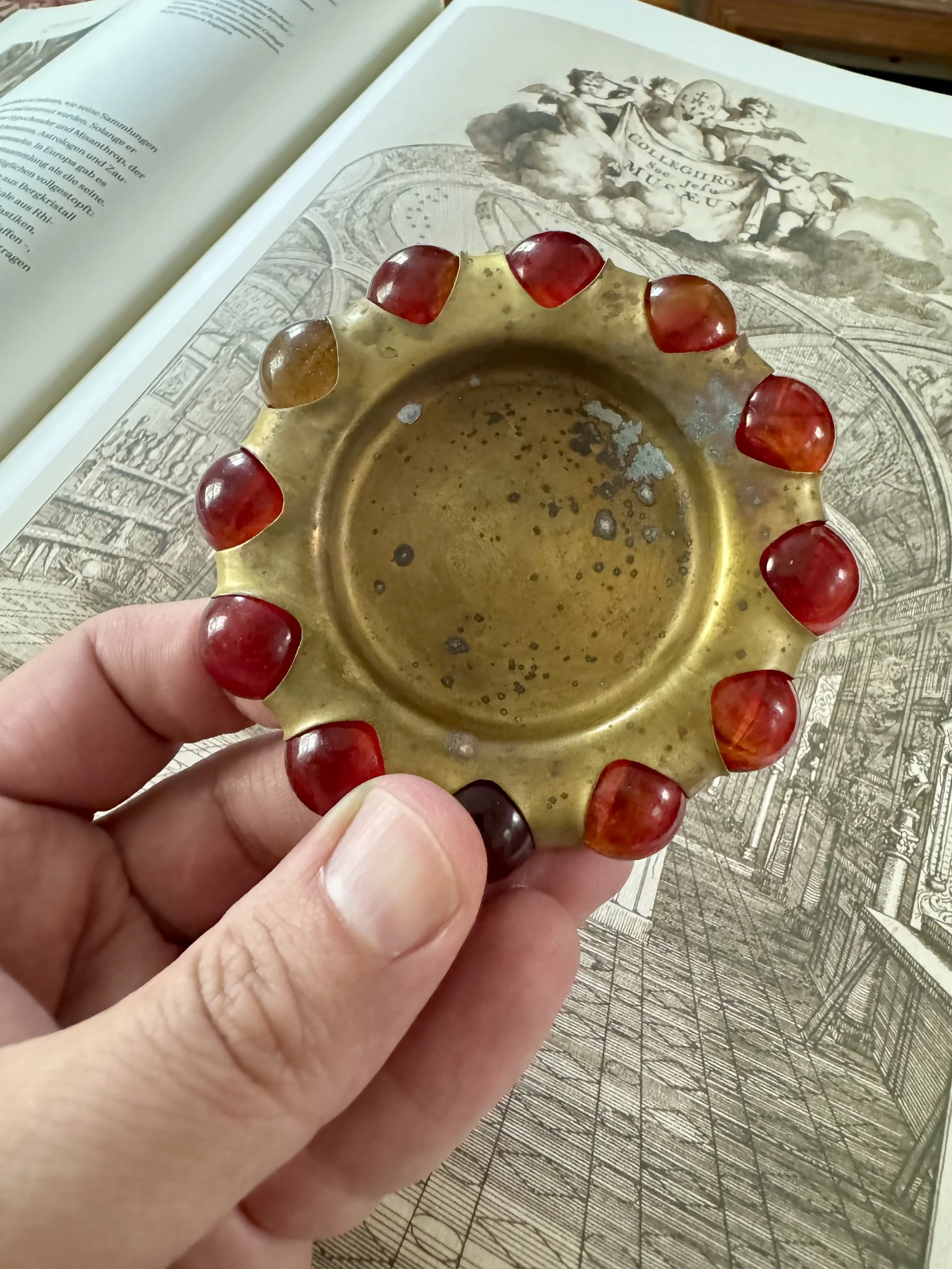 rare combination 1930s glass marble and brass dish