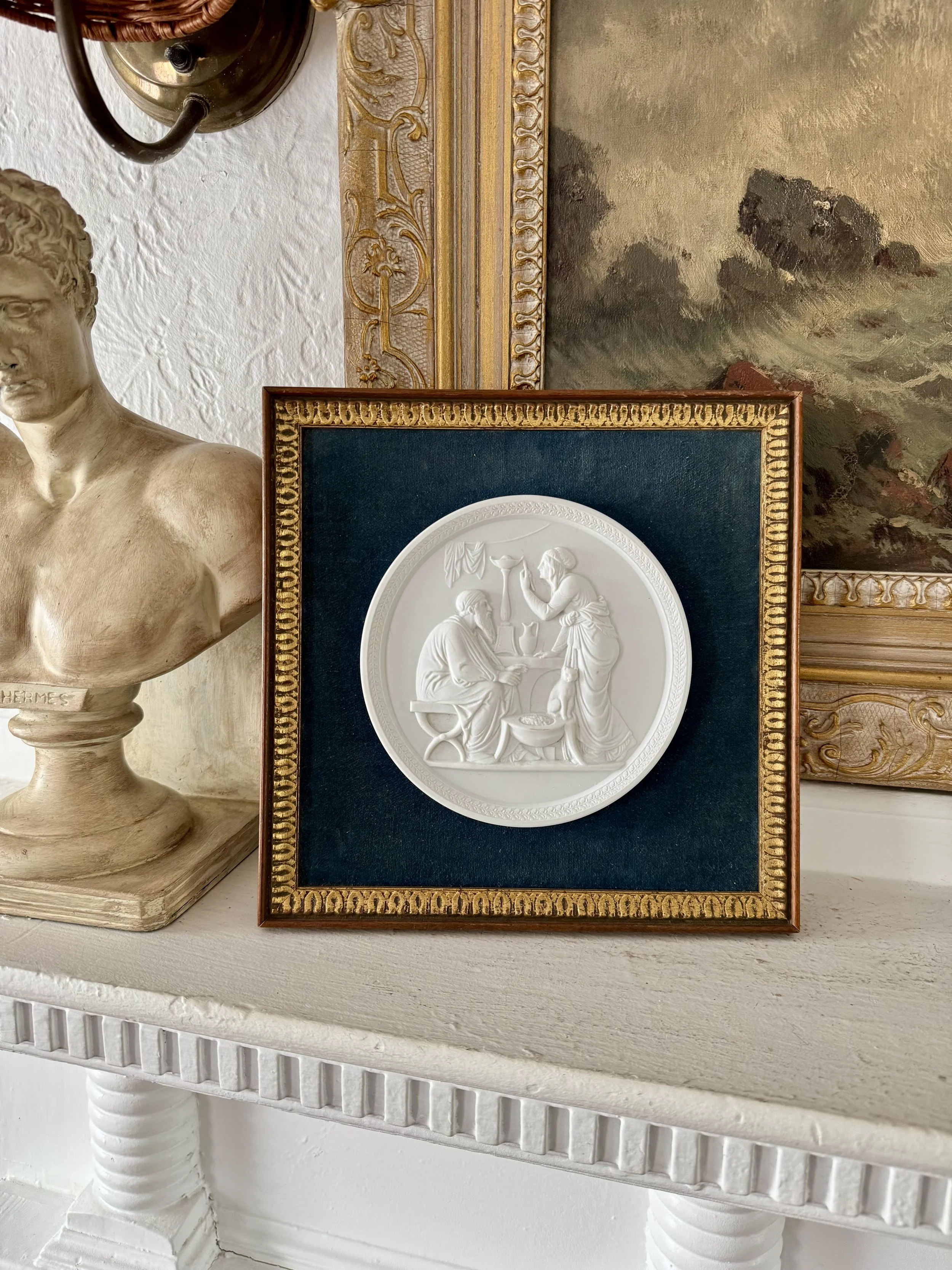 framed oversized plaster intaglio, vintage