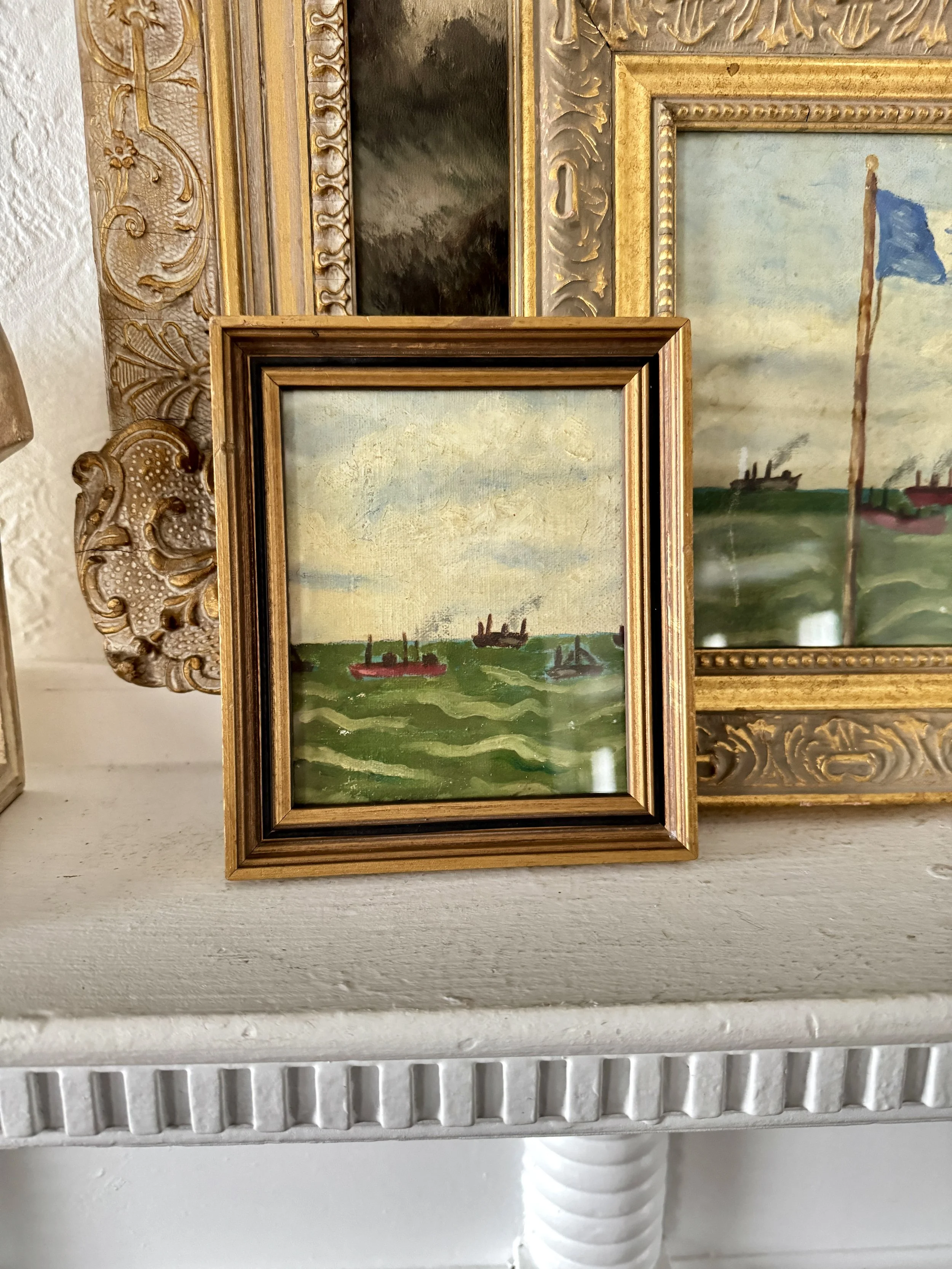 1968 small salvaged folk-art painting after monet
