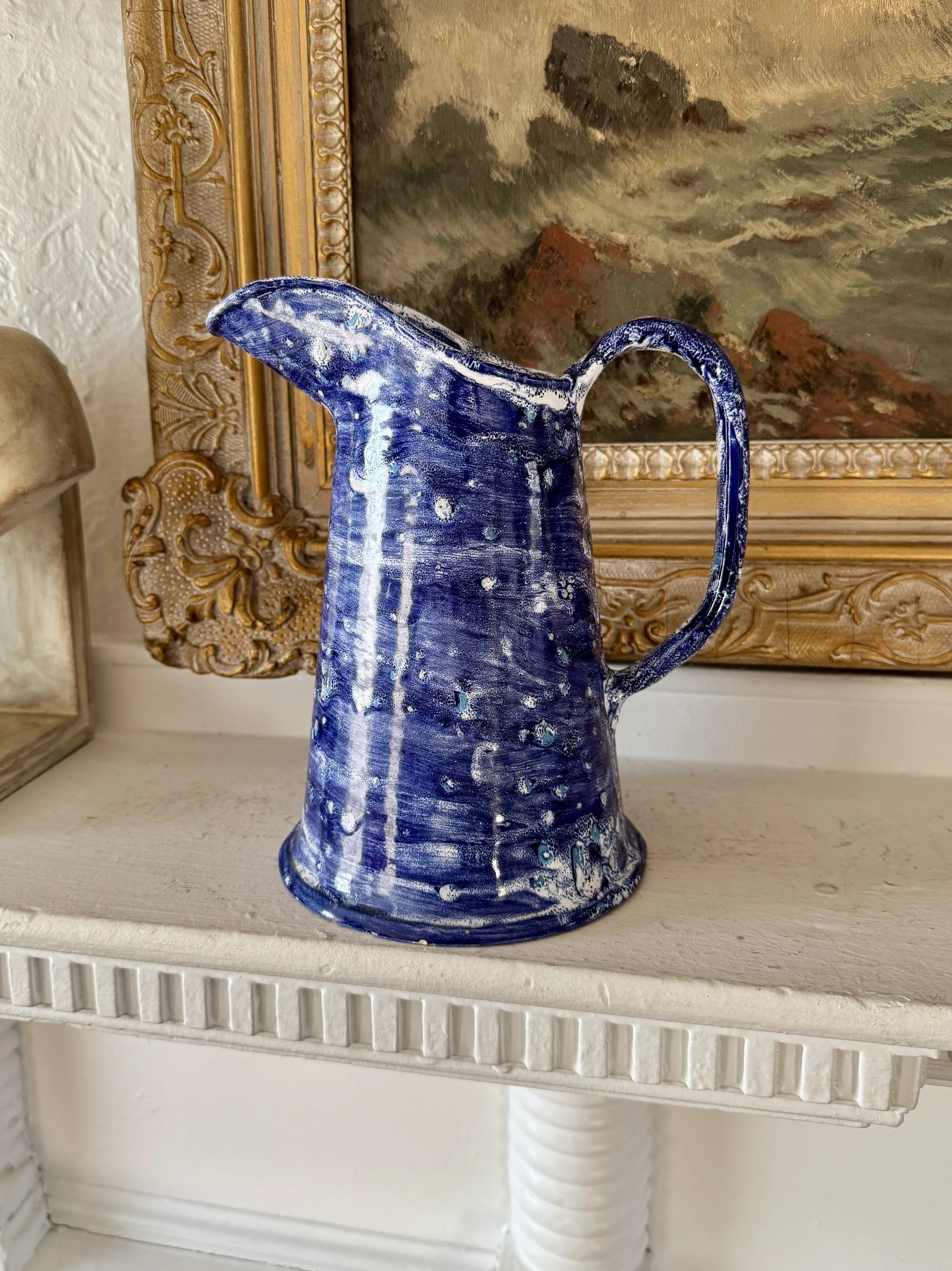 starry night ceramic pitcher, vintage