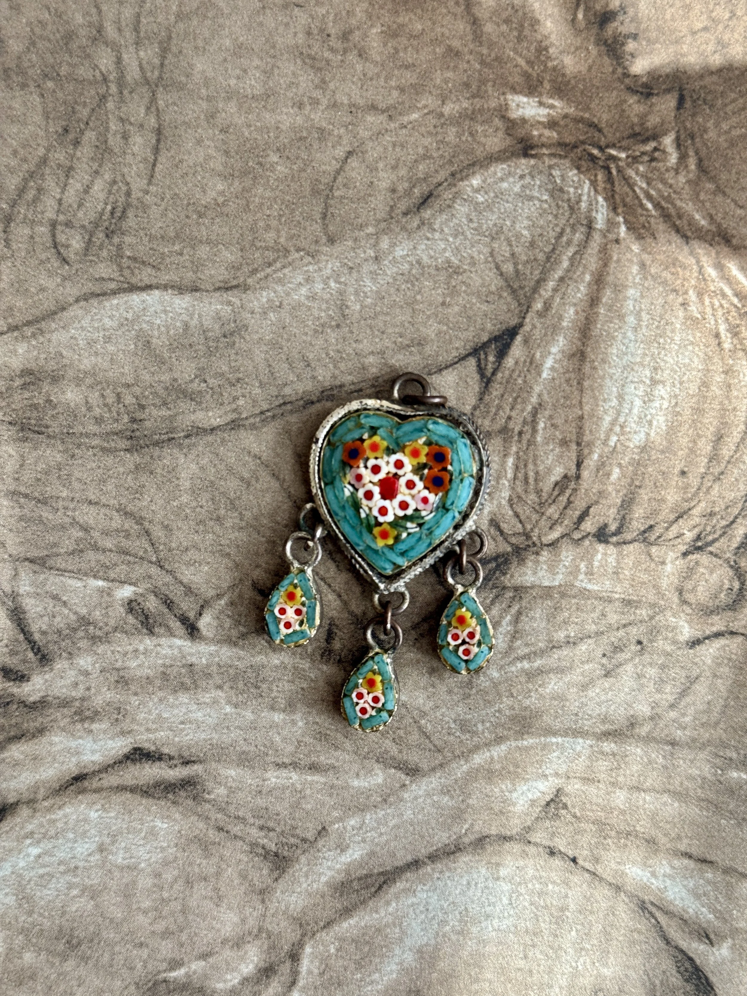 micro-mosaic heart pendant, vintage