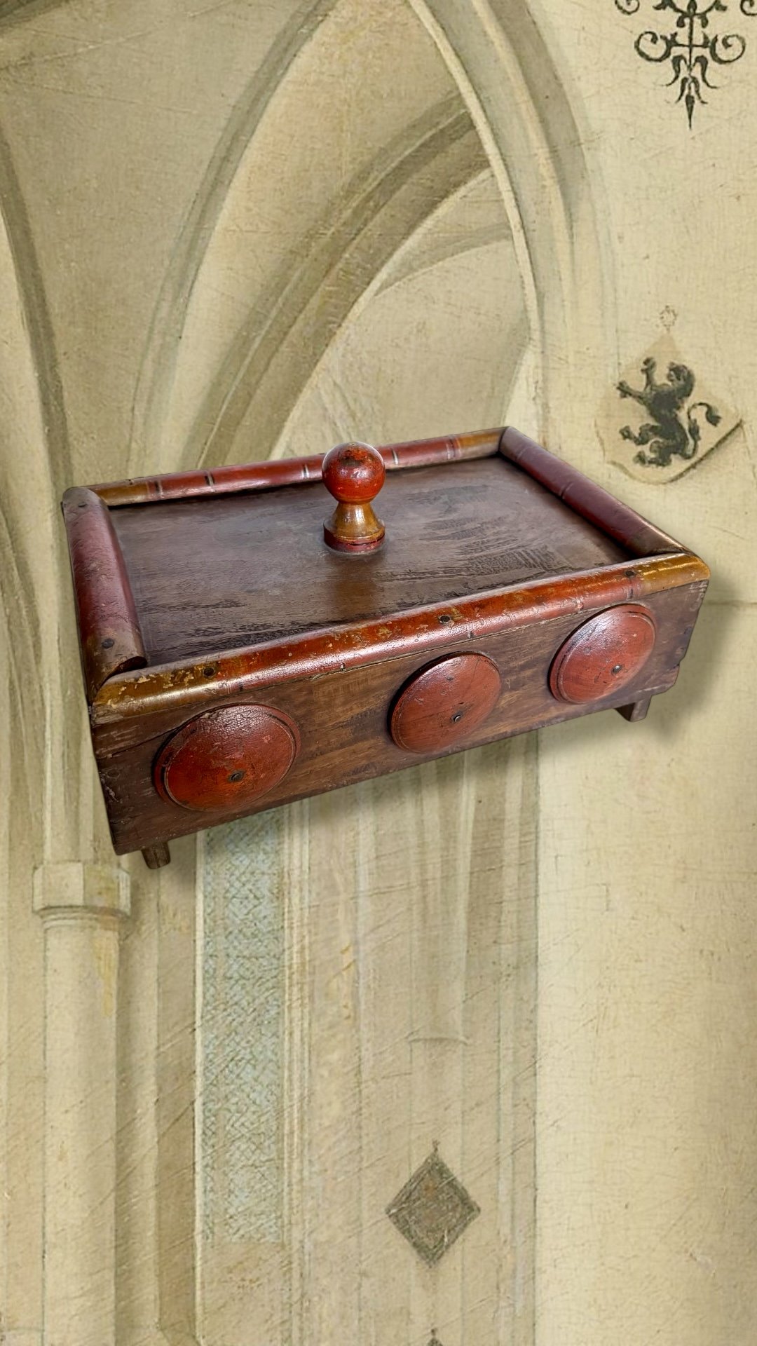 antique hand carved wood spice box