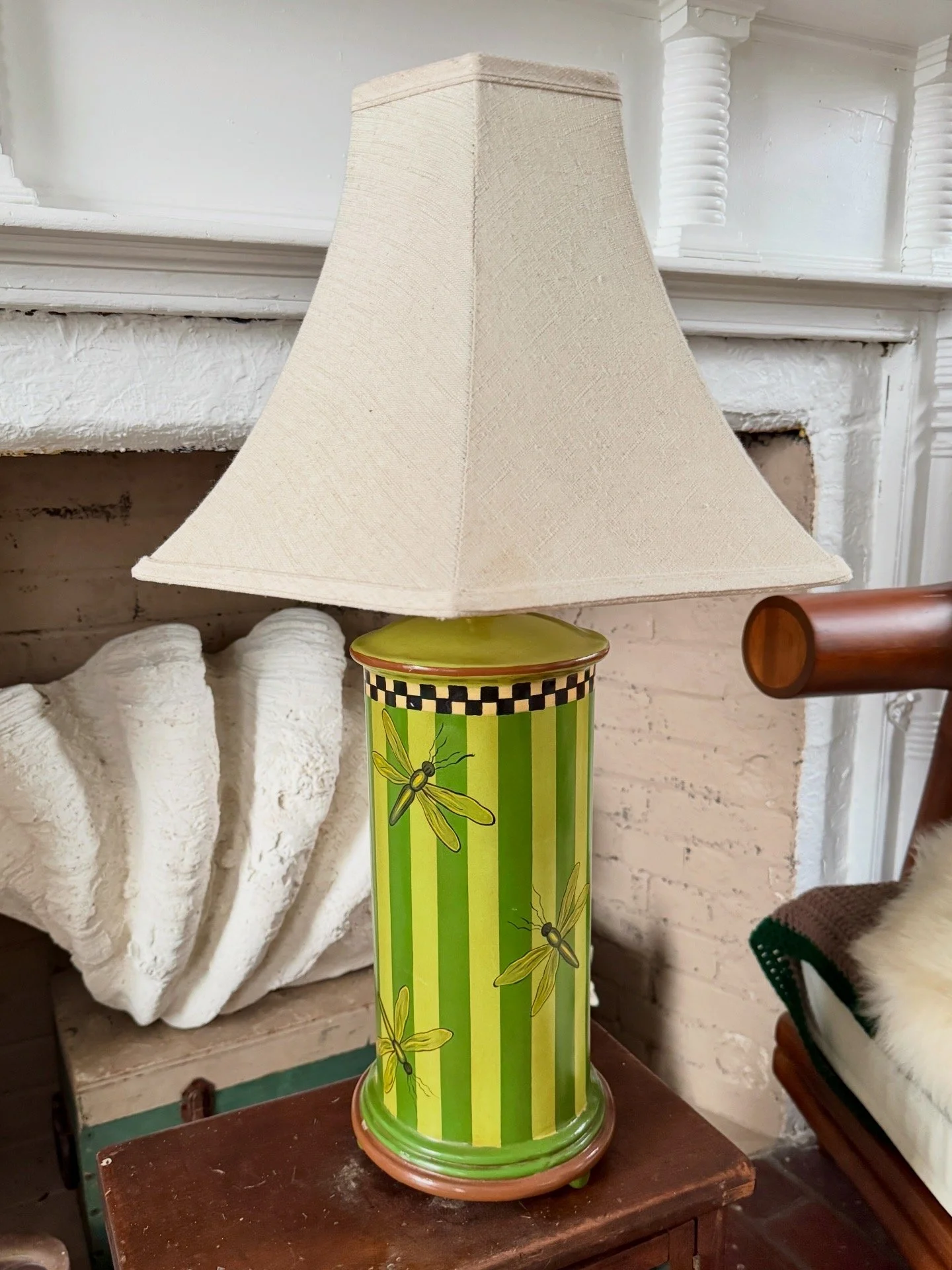 vintage wildwood striped dragonfly & checkerboard metal lamp (lamp only)