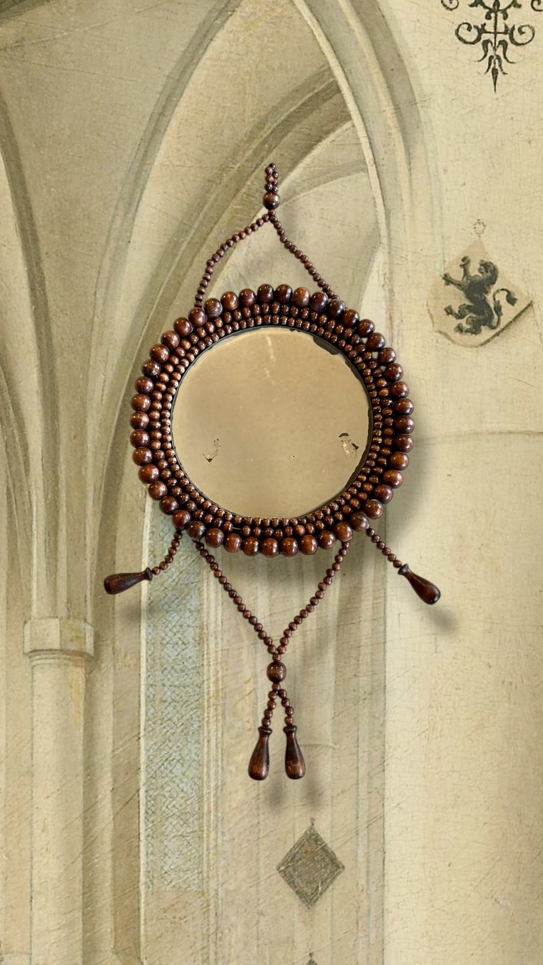 1970s bohemian wood beaded mirror