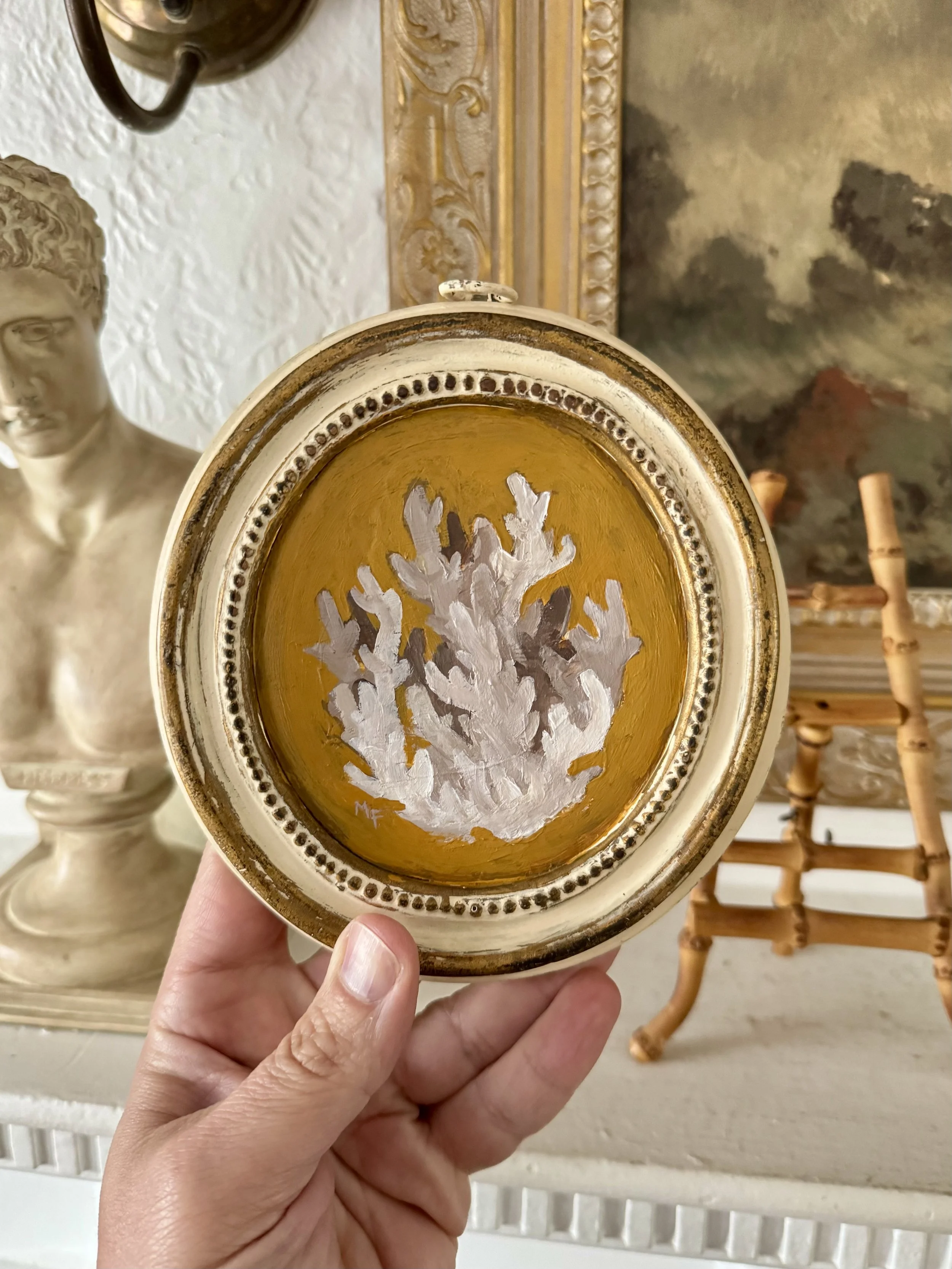 "sunrise" coral fragment painting on plaster by memo faraj