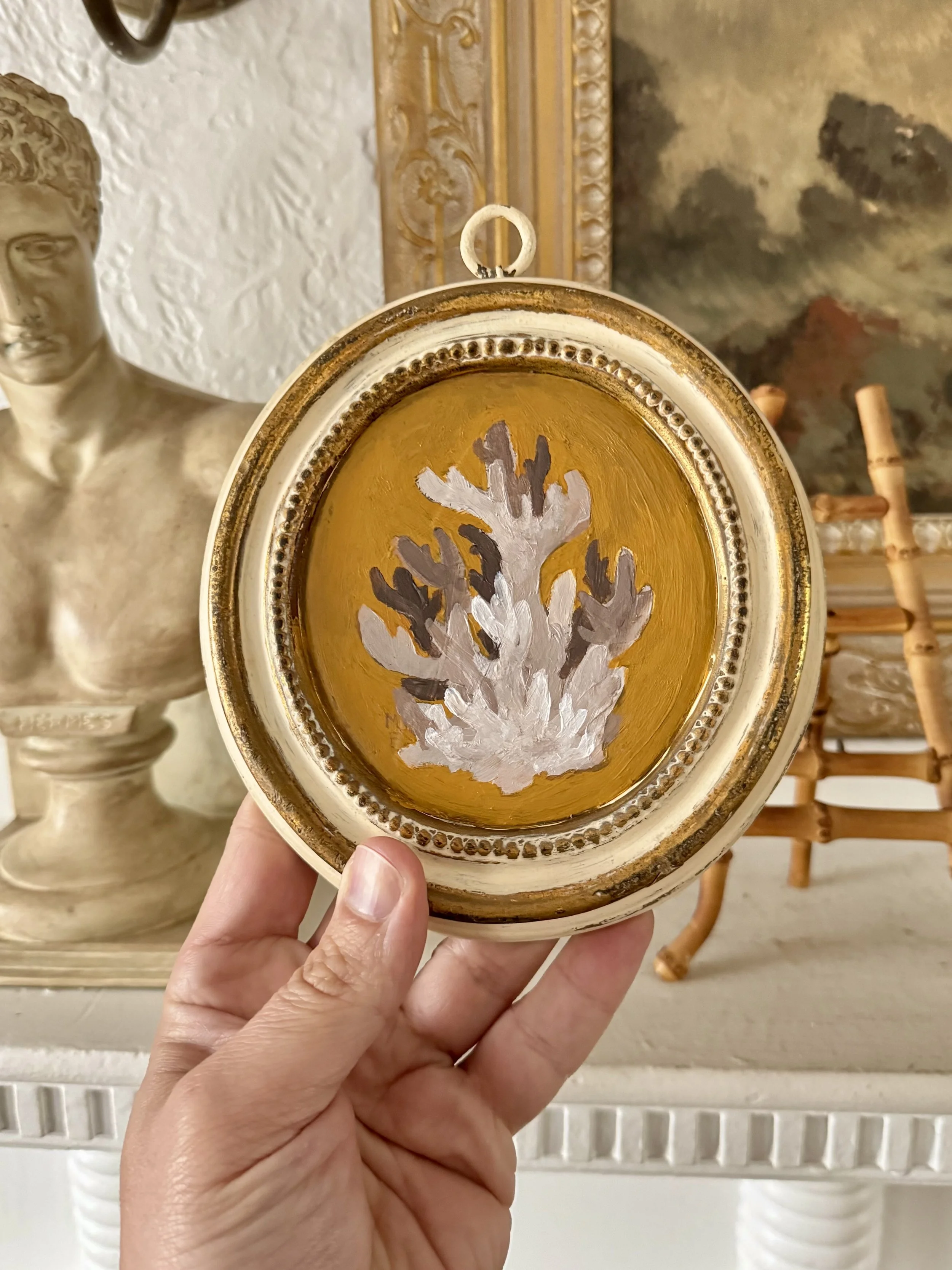 "sunset" coral fragment painting on plaster by memo faraj