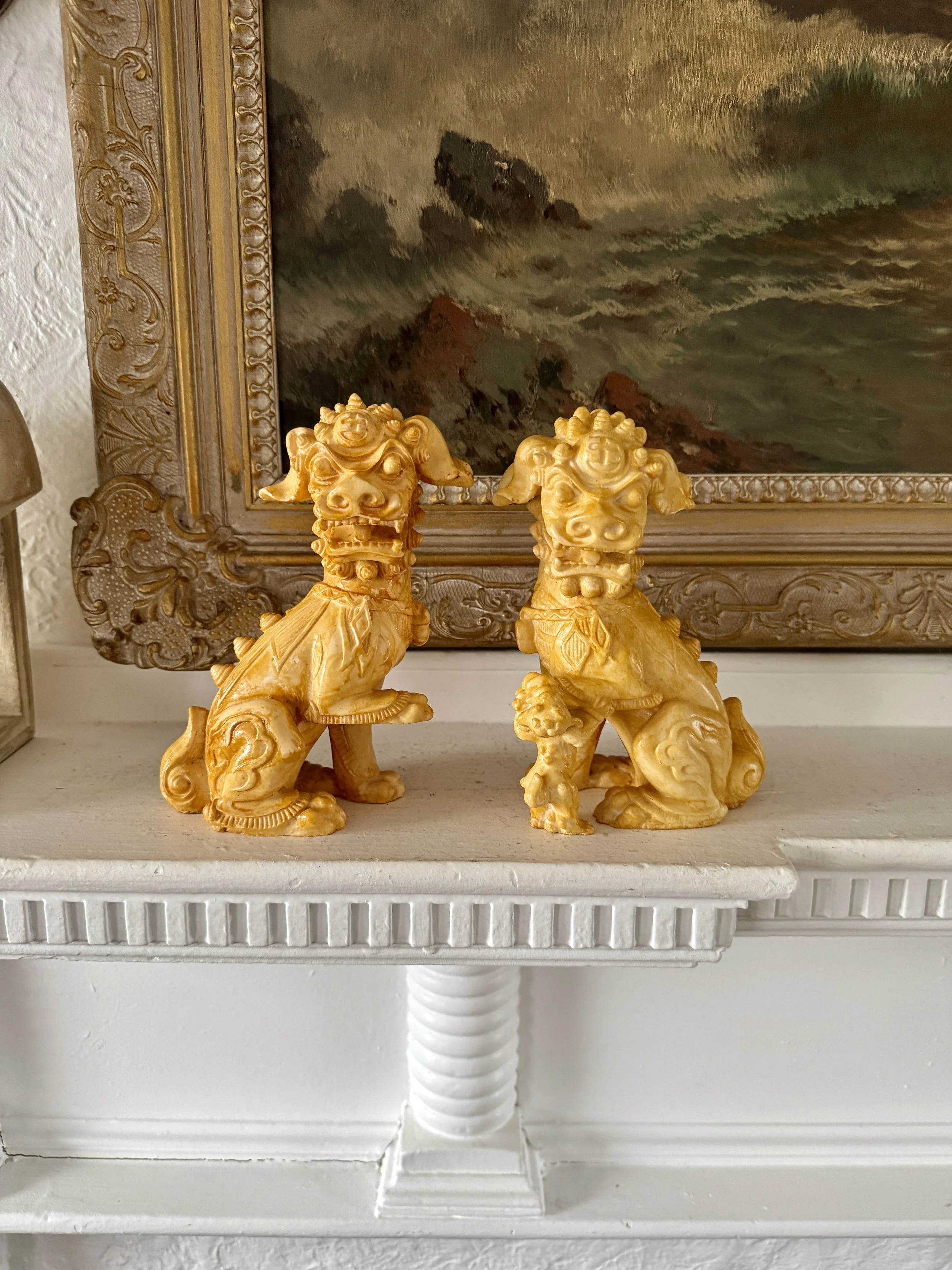 rare pair of resin foo dogs, made in italy - vintage