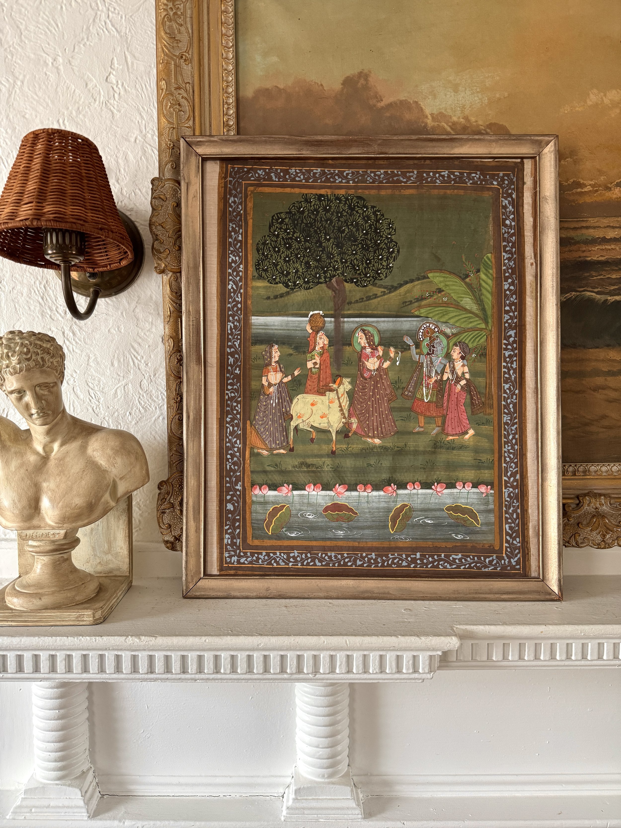 vintage indian pichwai painting on silk