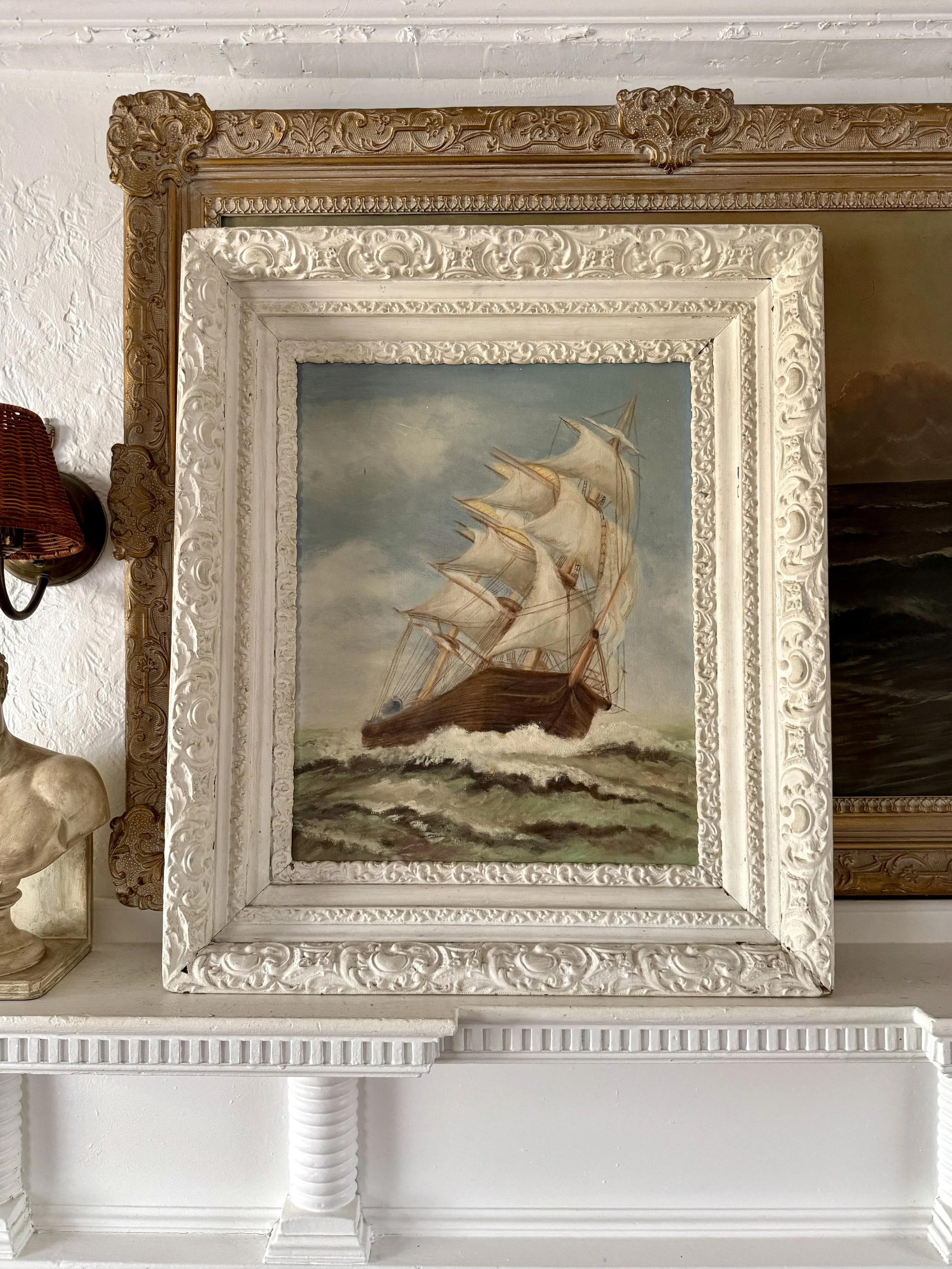 1975 ship oil painting in painted antique victorian frame