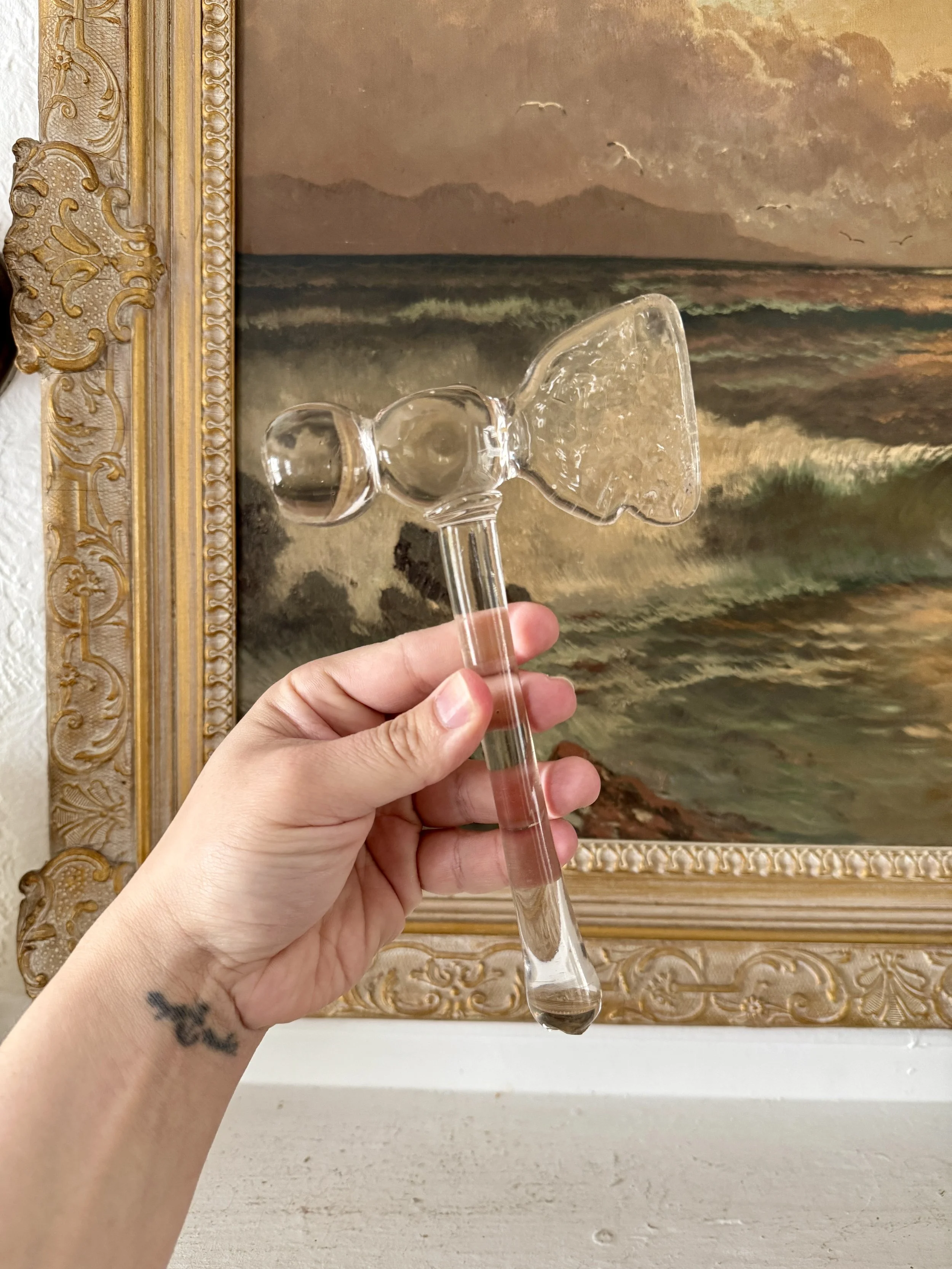 hand made glass hatchet, vintage