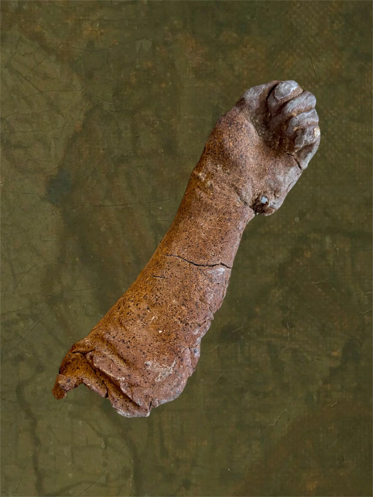 vintage clay hand sculpture, palm side up, vintage