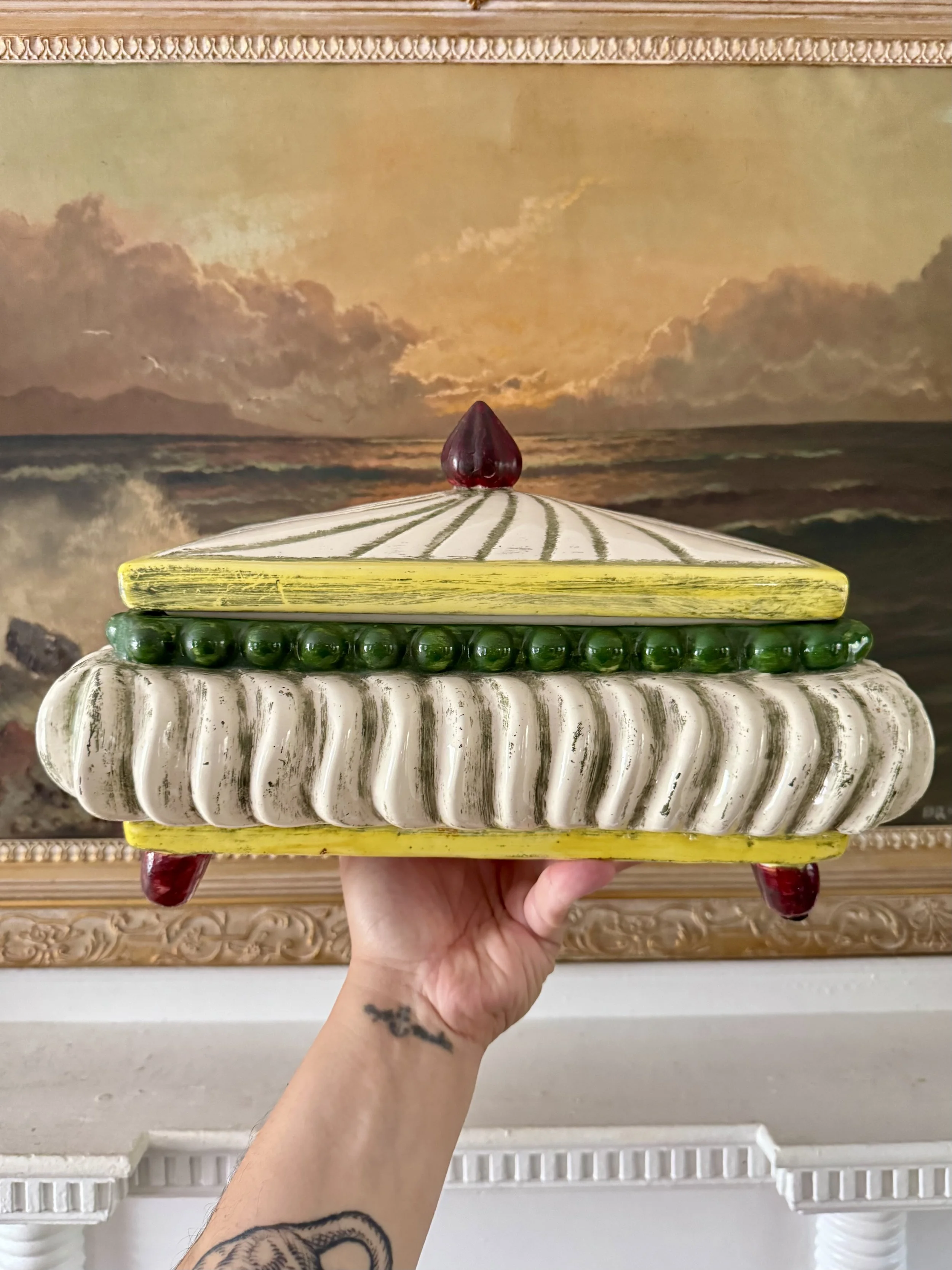 vintage colorful majolica ceramic tureen