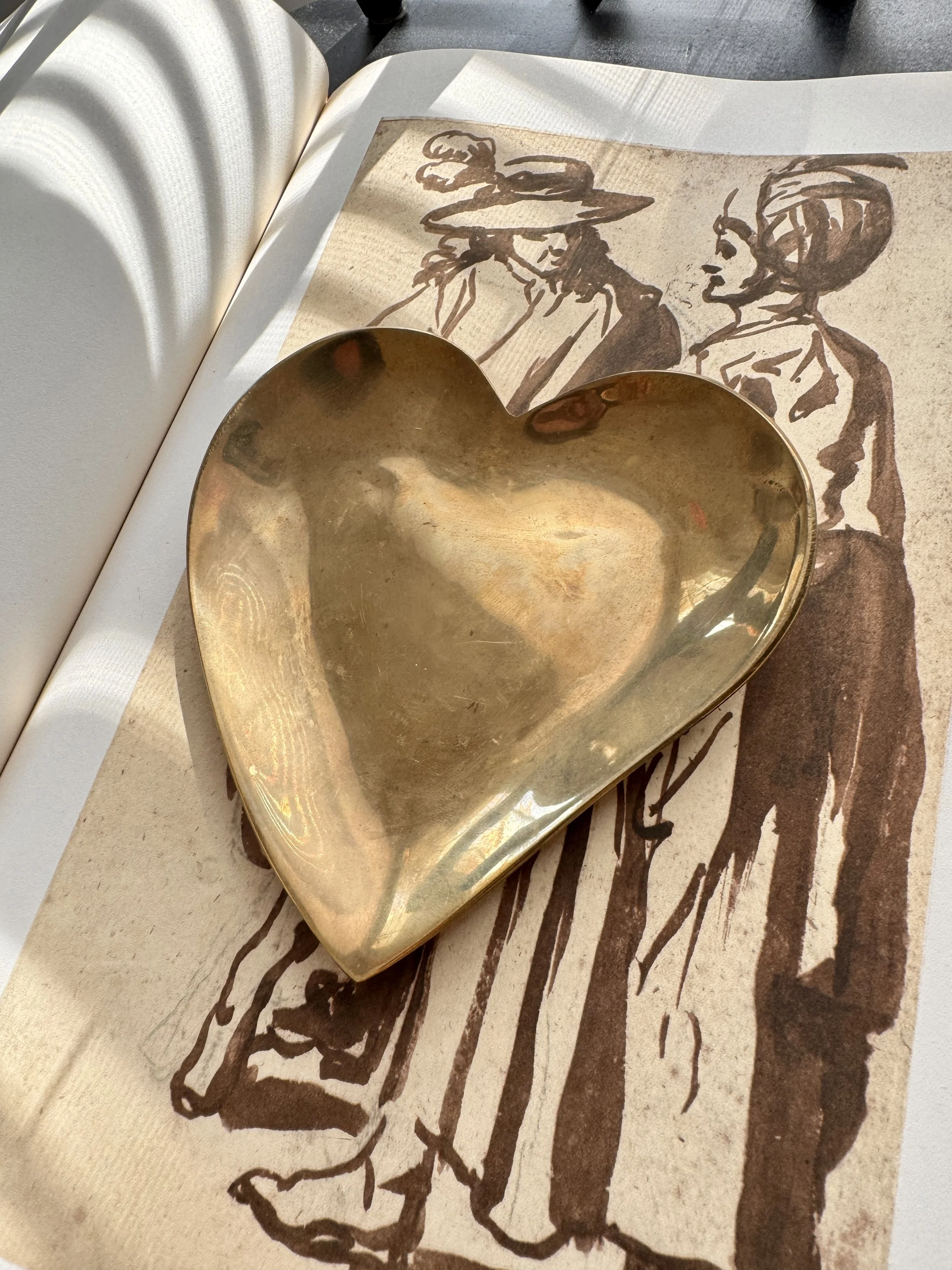 brass heart catchall dish, vintage