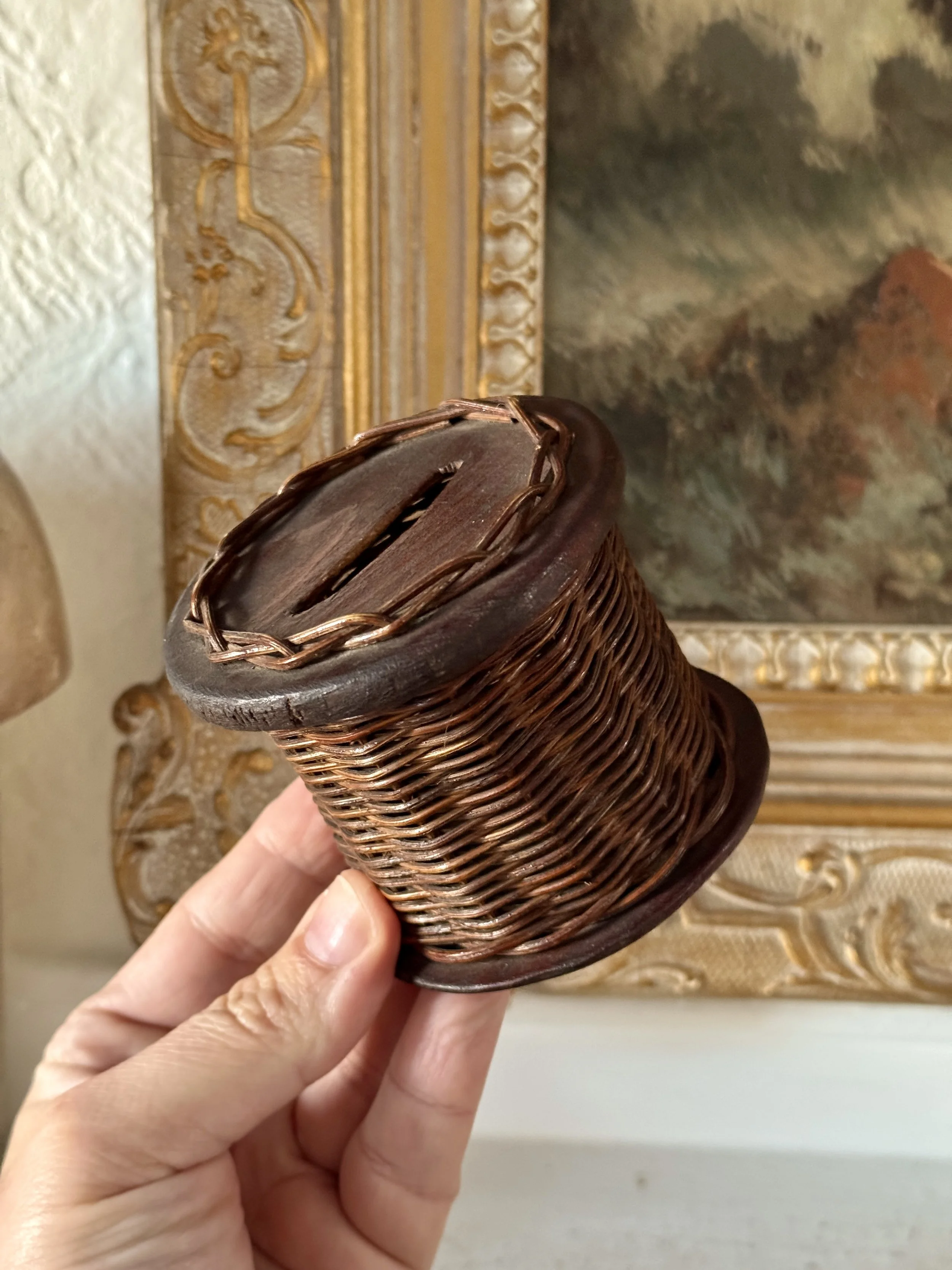 rare 1950s tramp art wicker bank