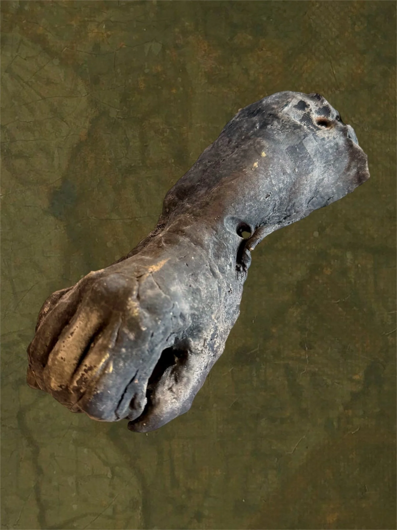 vintage odd clay hand sculpture, clenched fist