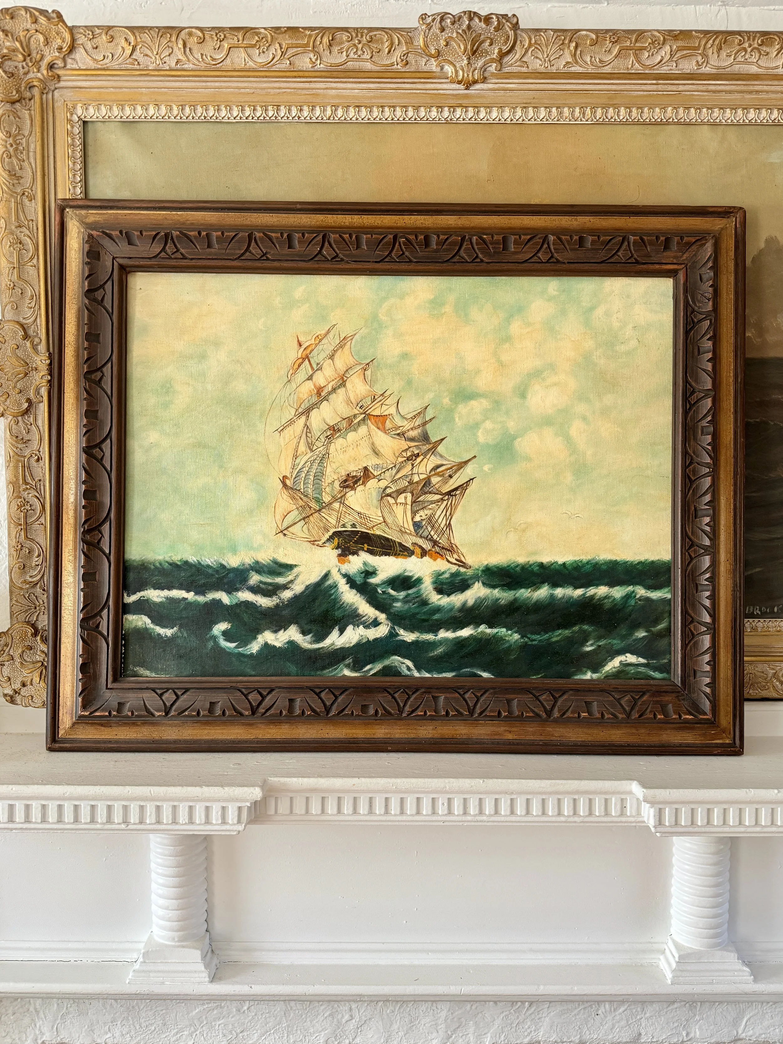 seascape clipper painting, vintage