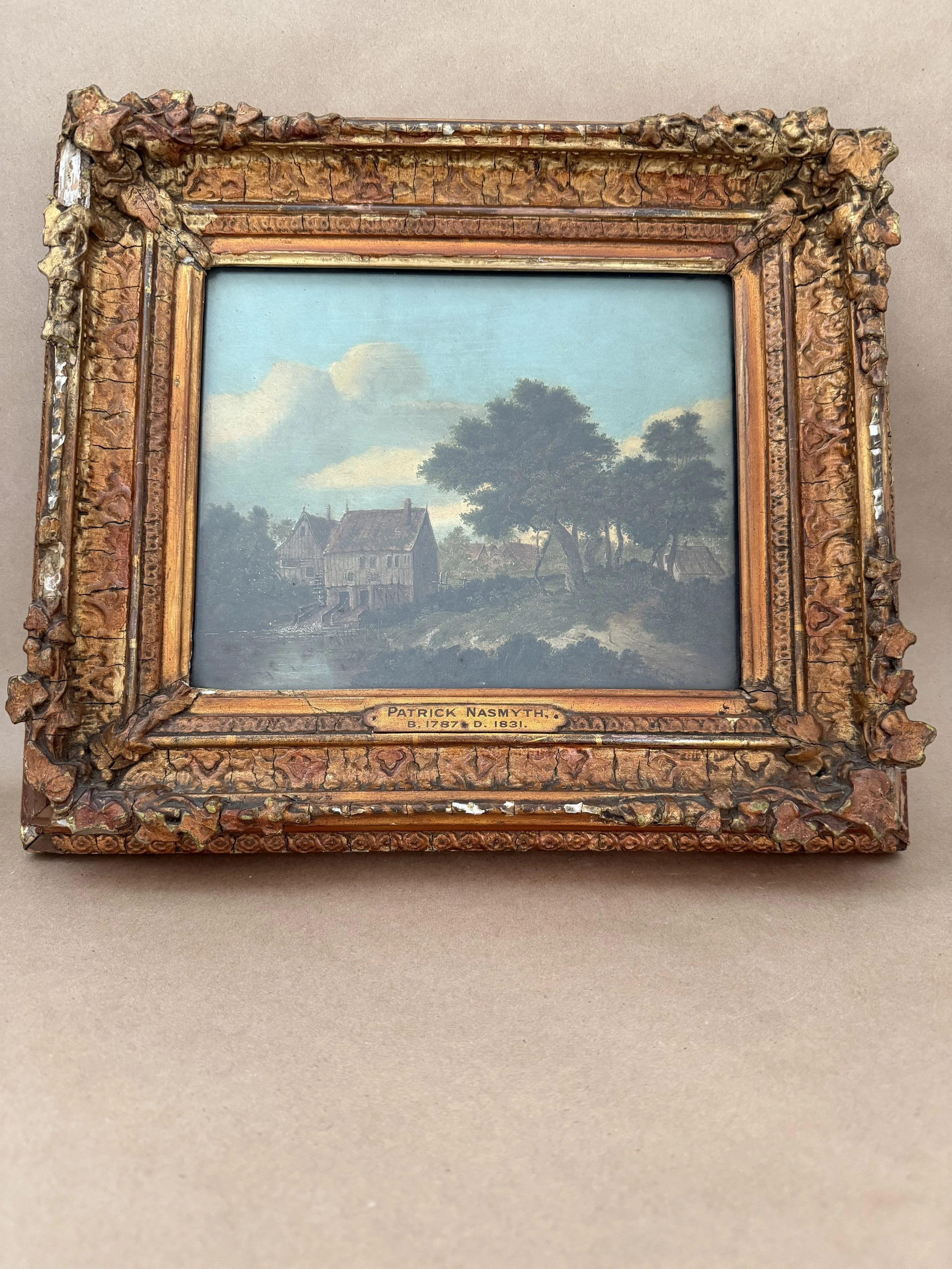 ANTIQUE FRAMED OIL ON PANEL, THE OLD MILL