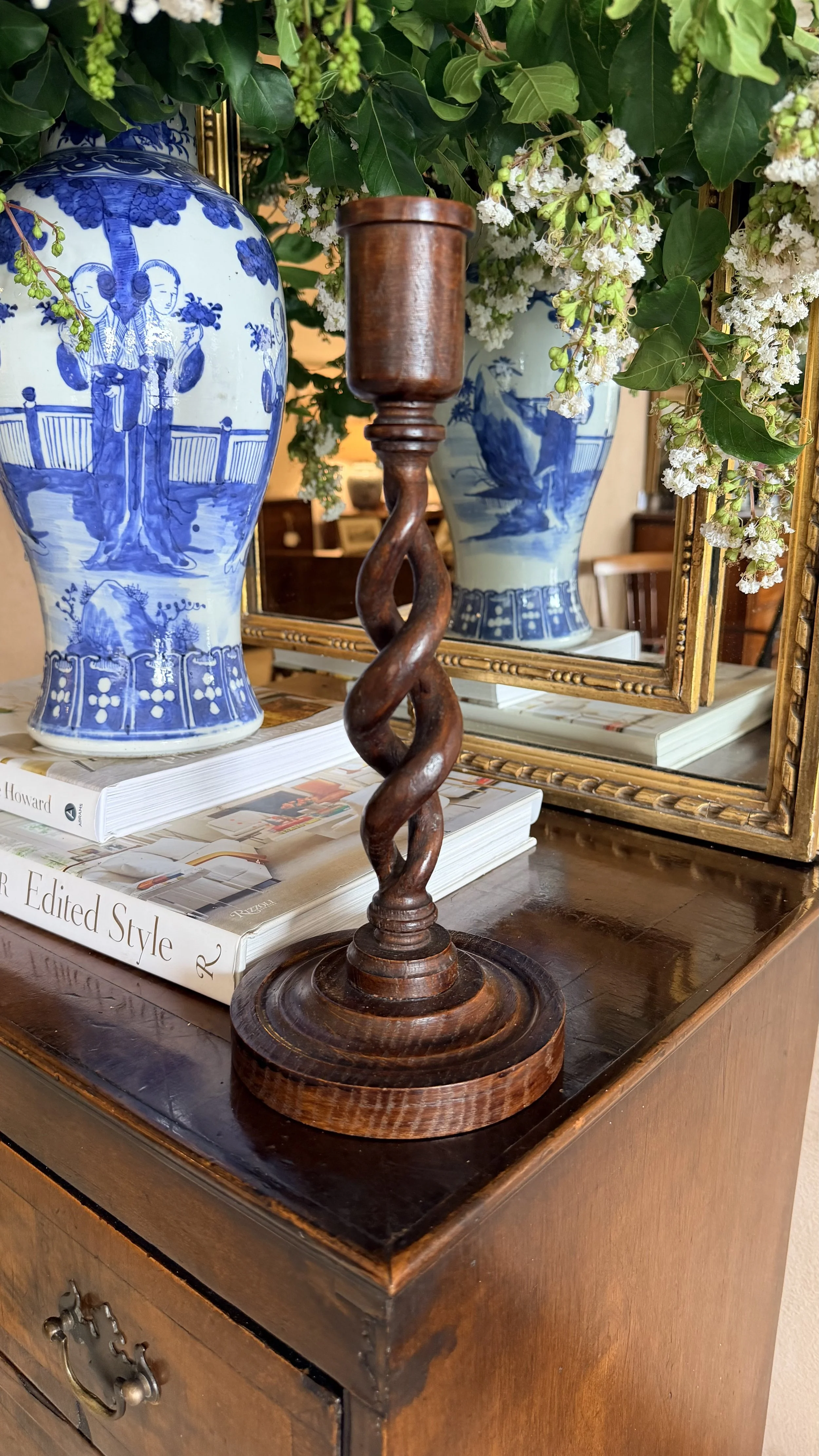 CARVED OAK CANDLESTICK