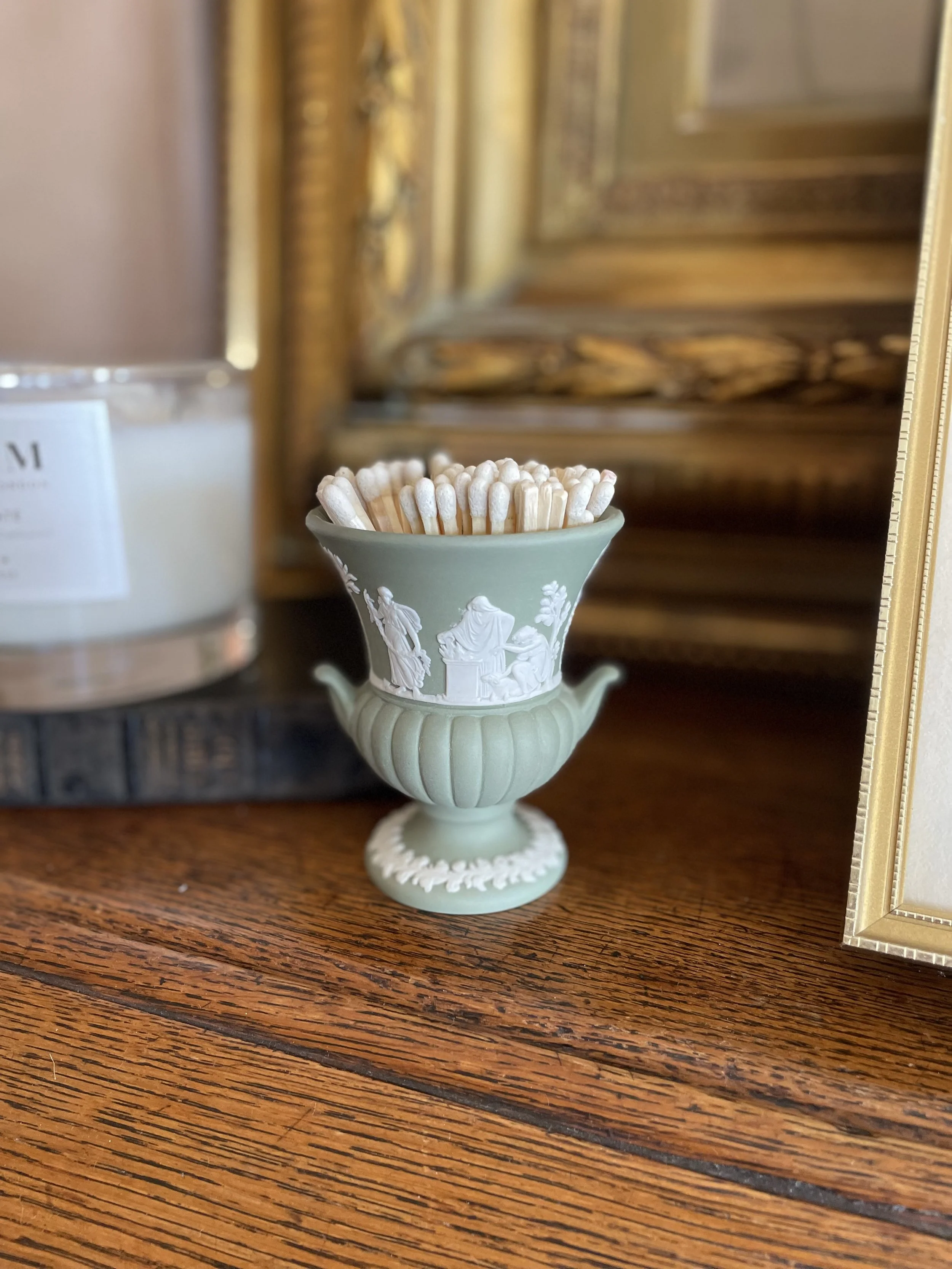 PETITE GREEN WEDGWOOD JASPERWARE TOOTHPICK URN