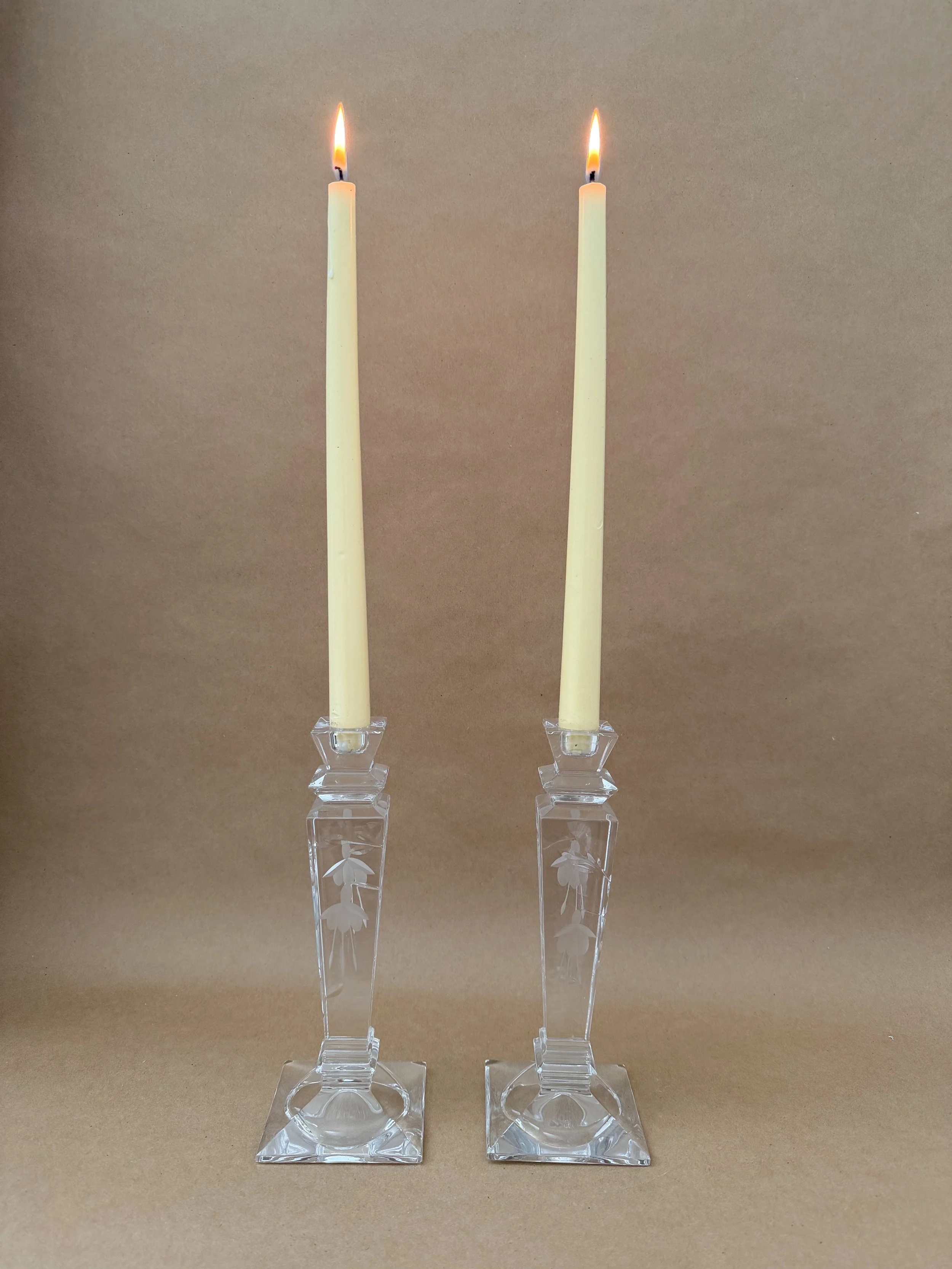 PAIR OF VINTAGE STUART CRYSTAL CANDLESTICKS