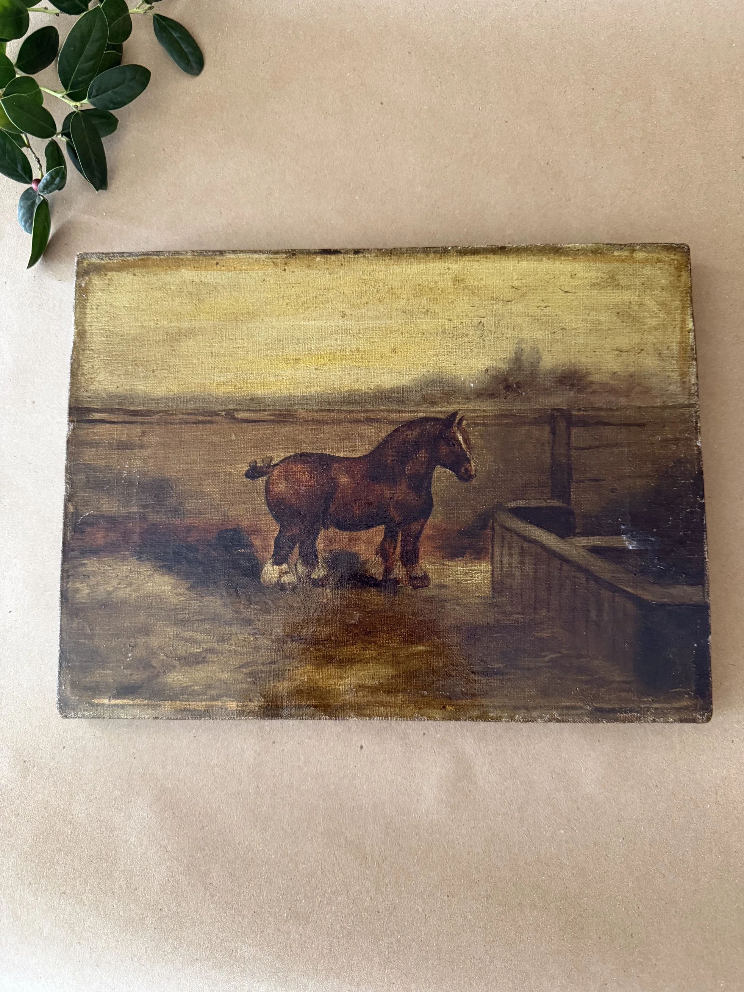 19TH CENTURY OIL PAINTING OF DRAFT HORSE
