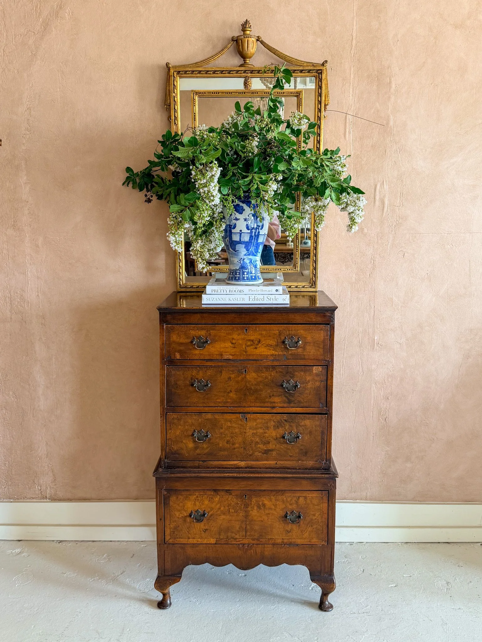 ANTIQUE WALNUT CHEST ON STAND