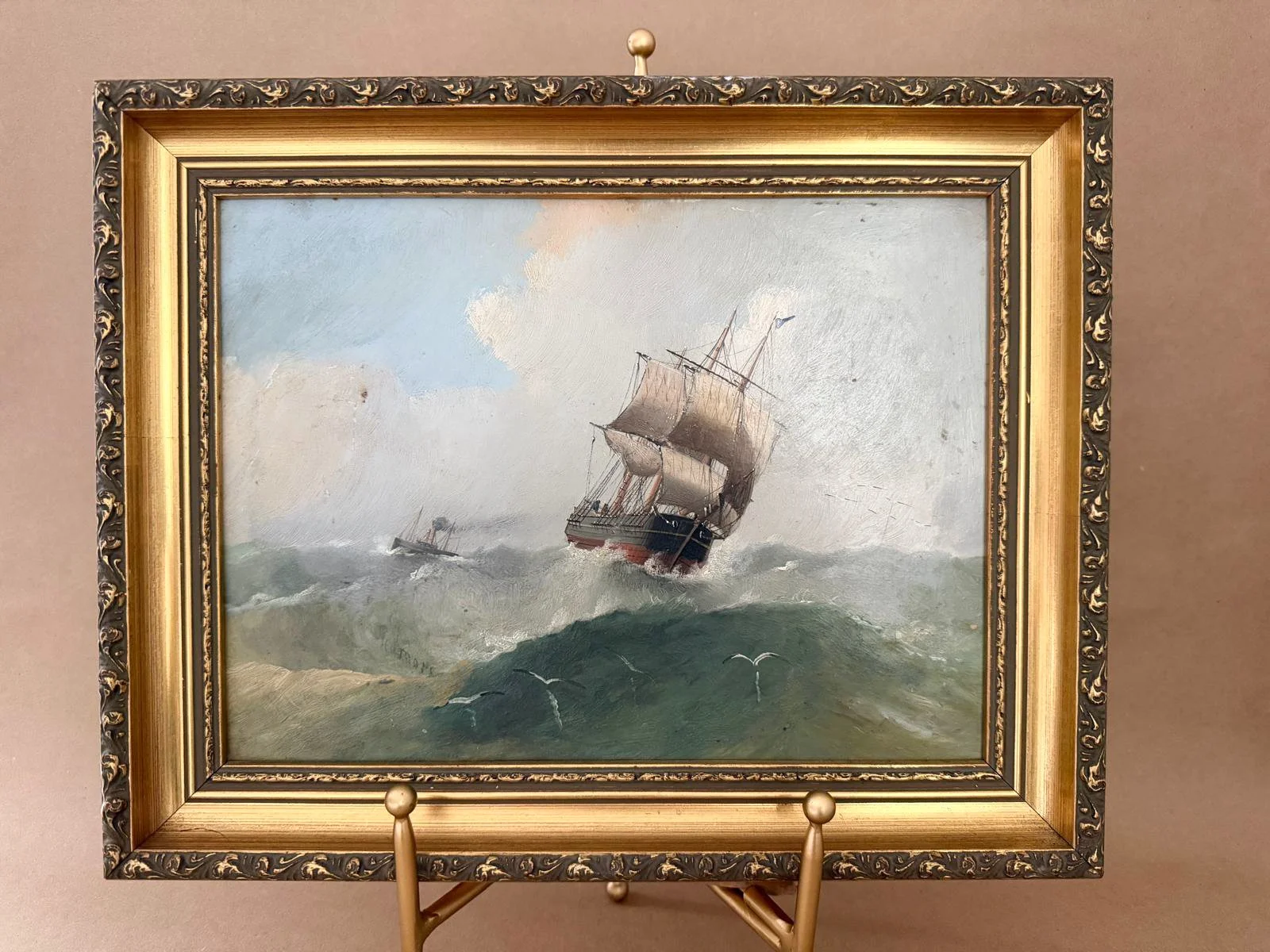 FRAMED ANTIQUE MARINE OIL PAINTING BY HENRY REDMORE (1820-1887)