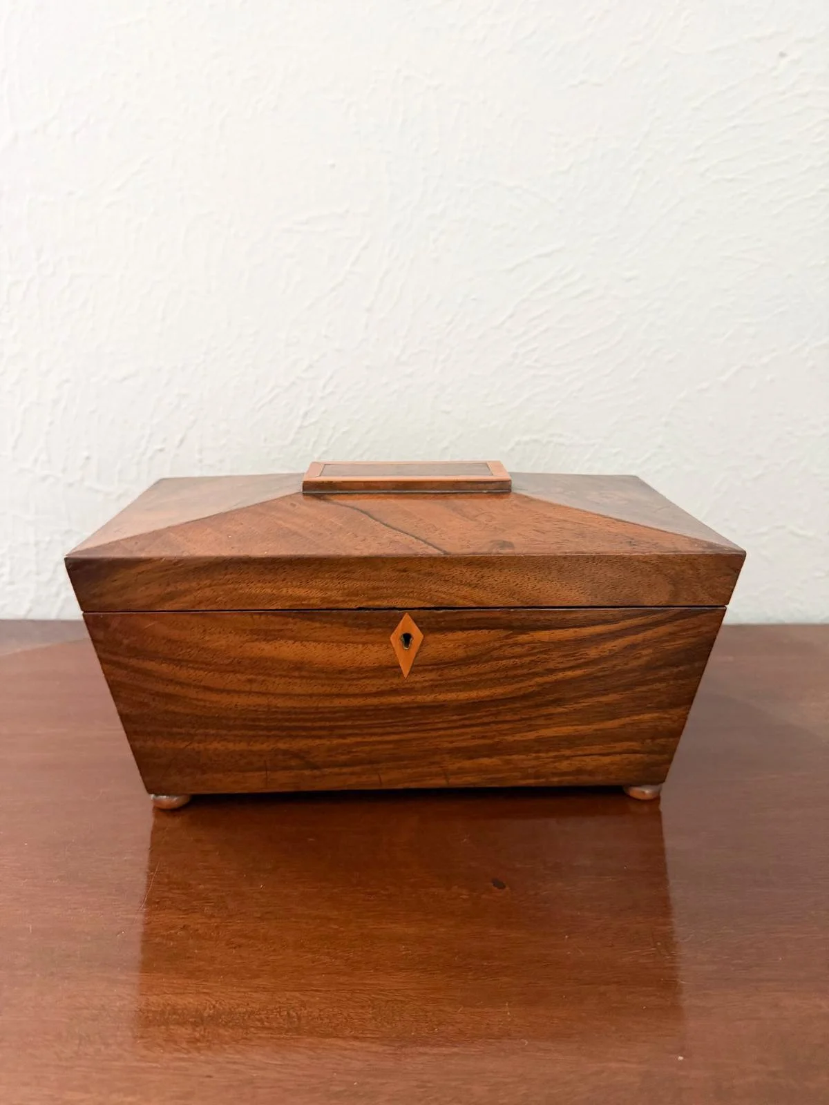 ANTIQUE MAHOGANY SARCOPHAGUS SHAPE TEA CADDY
