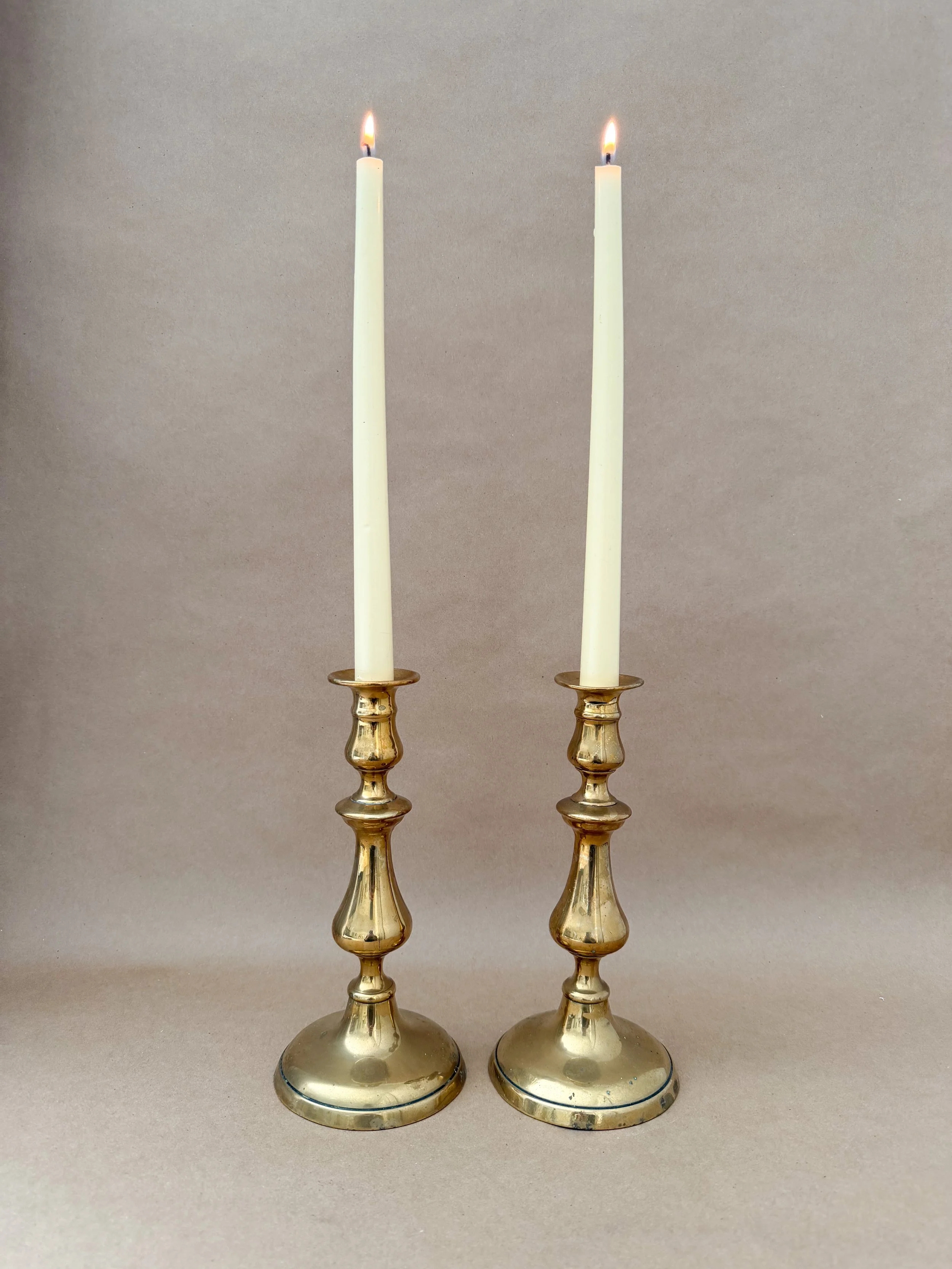 PAIR OF ANTIQUE ENGLISH BRASS CANDLESTICKS