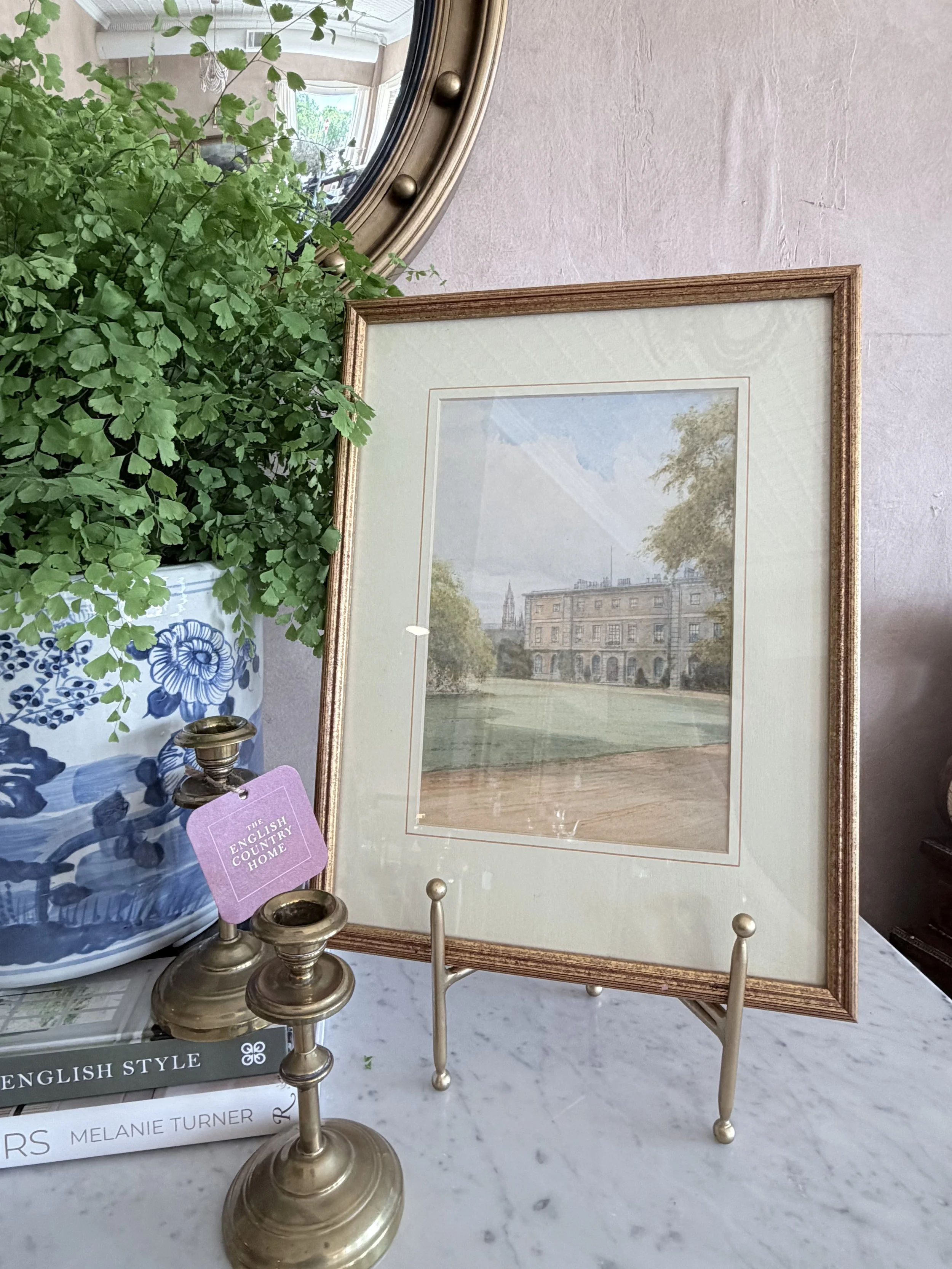 FRAMED ENGLISH STATELY HOME WATERCOLOR