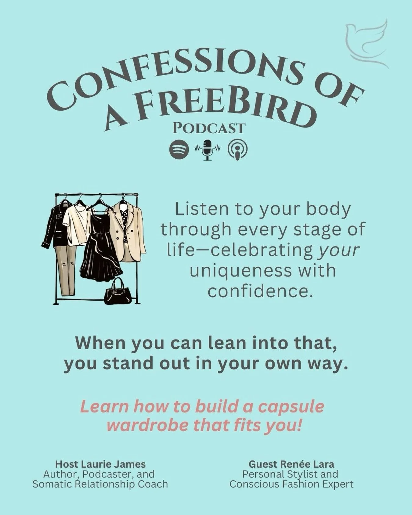 Are you listening to your body?

The clothes we put on our bodies reflect how we feel inside. 

But style in mid-life doesn&rsquo;t have to feel frumpy. 

In my latest episode of Confessions of a Freebird, I sit down with personal stylist @reneelaras