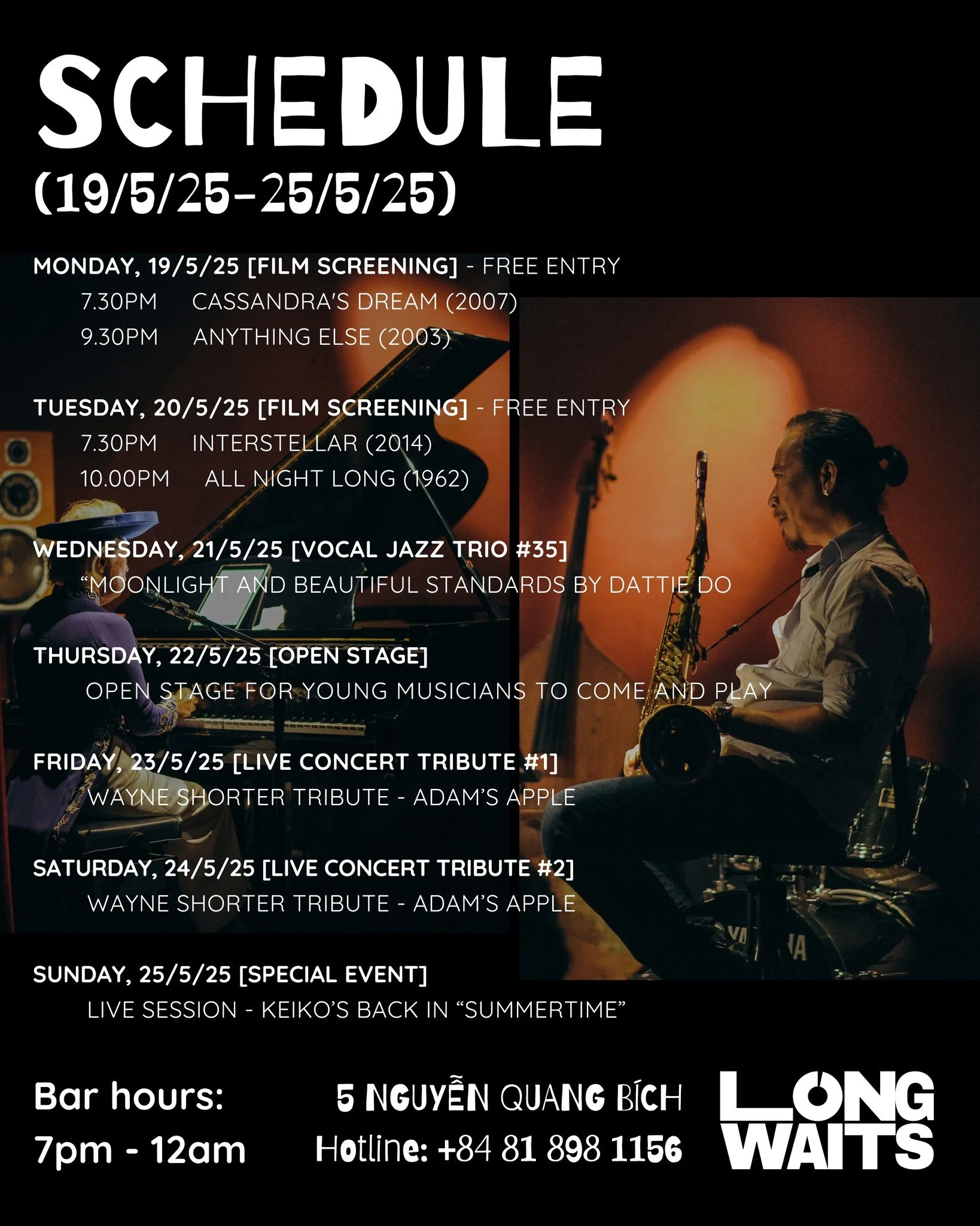 Weekly schedule 19/5/2025 - 25/5/2025