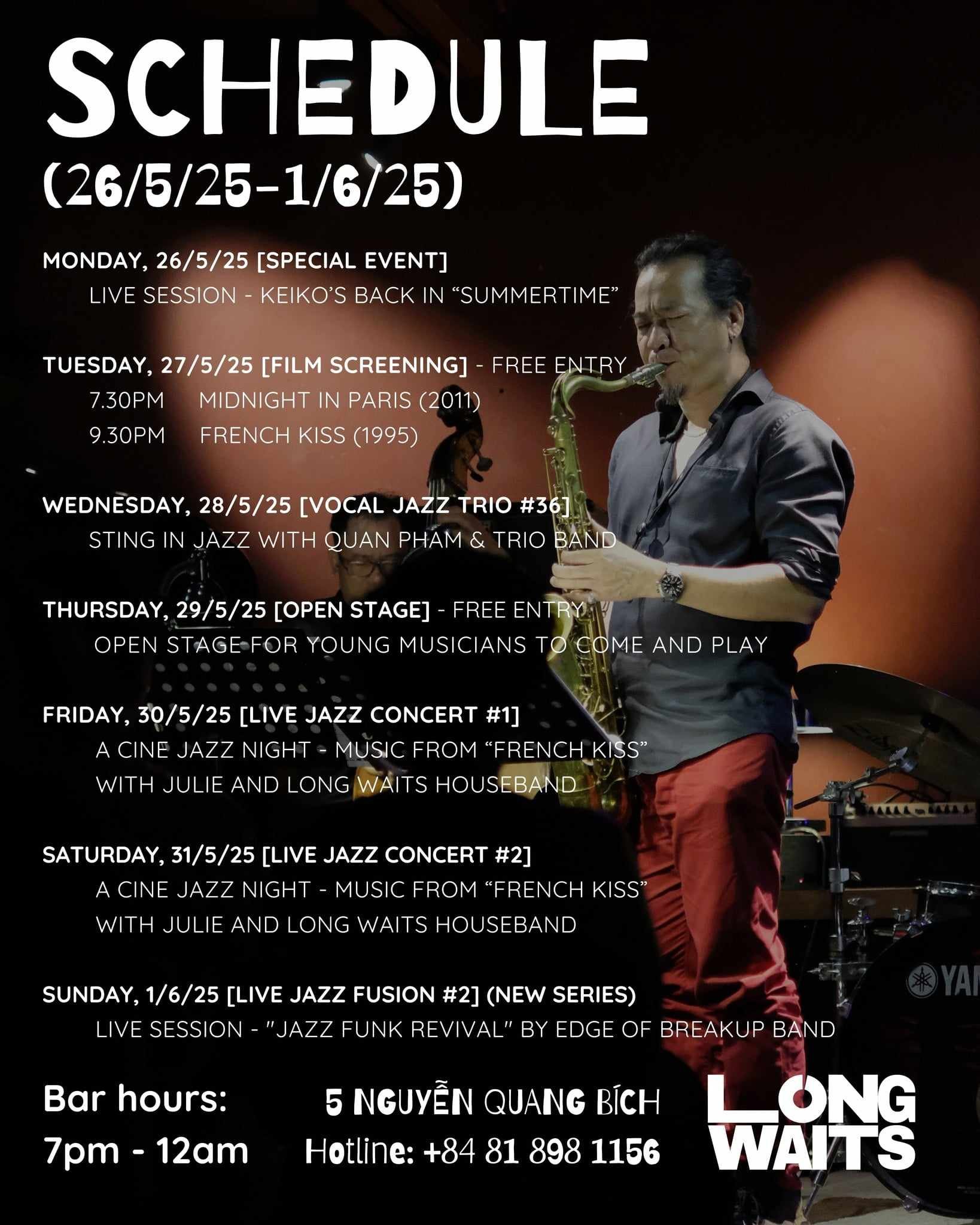 Weekly schedule 26/5/2025 - 1/6/2025