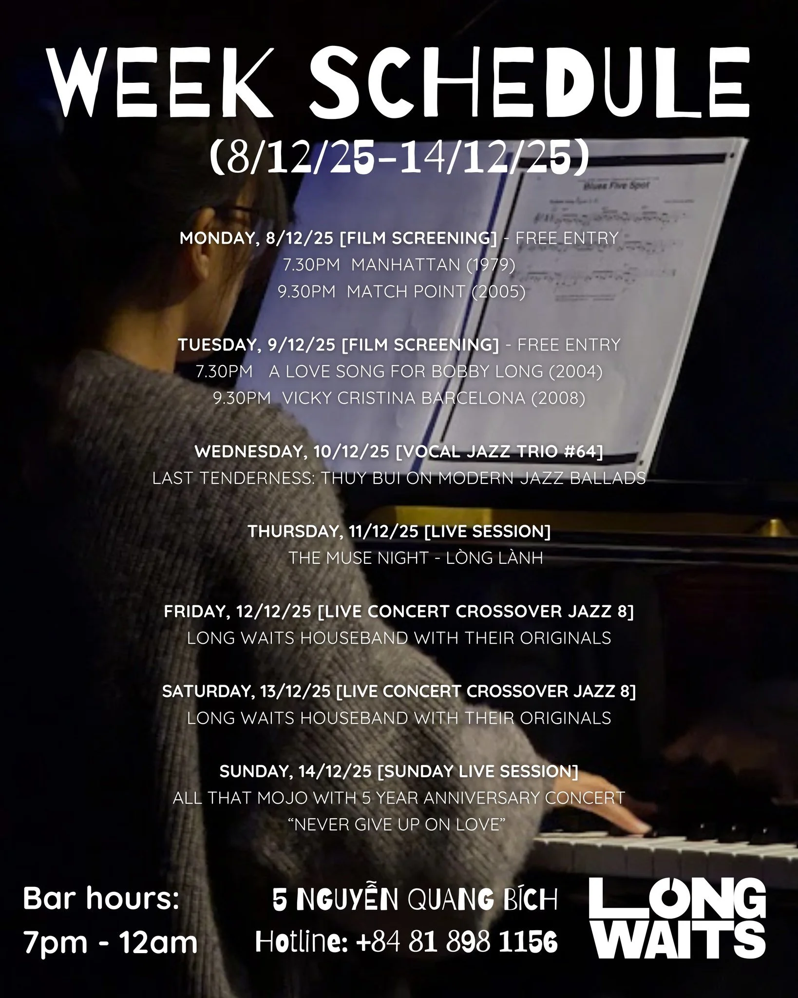 Weekly schedule 08/12/2025 - 14/12/2025